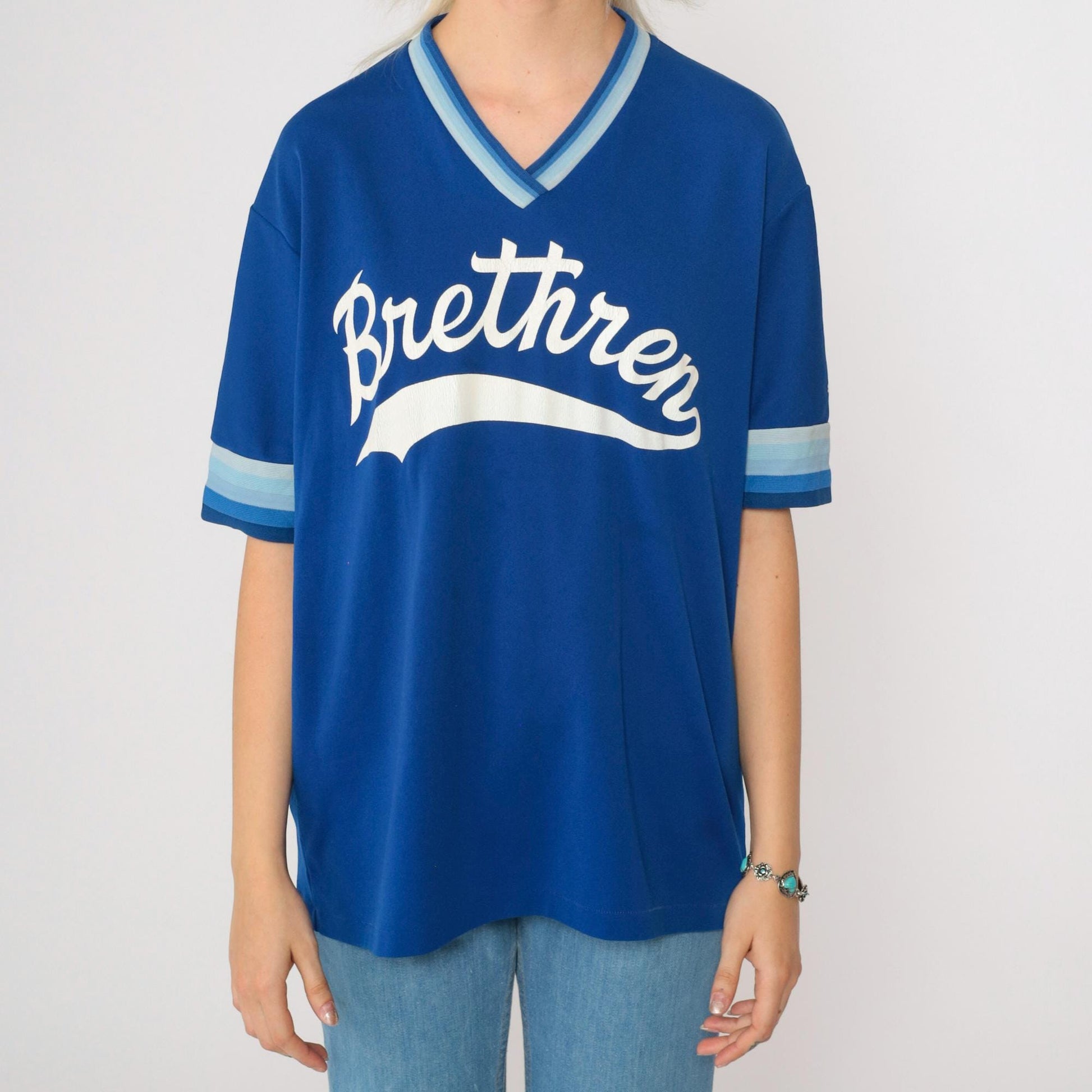 80s Swingster Brethren Baseball Jersey Royal Blue Ringer V-Neck #41 Medium