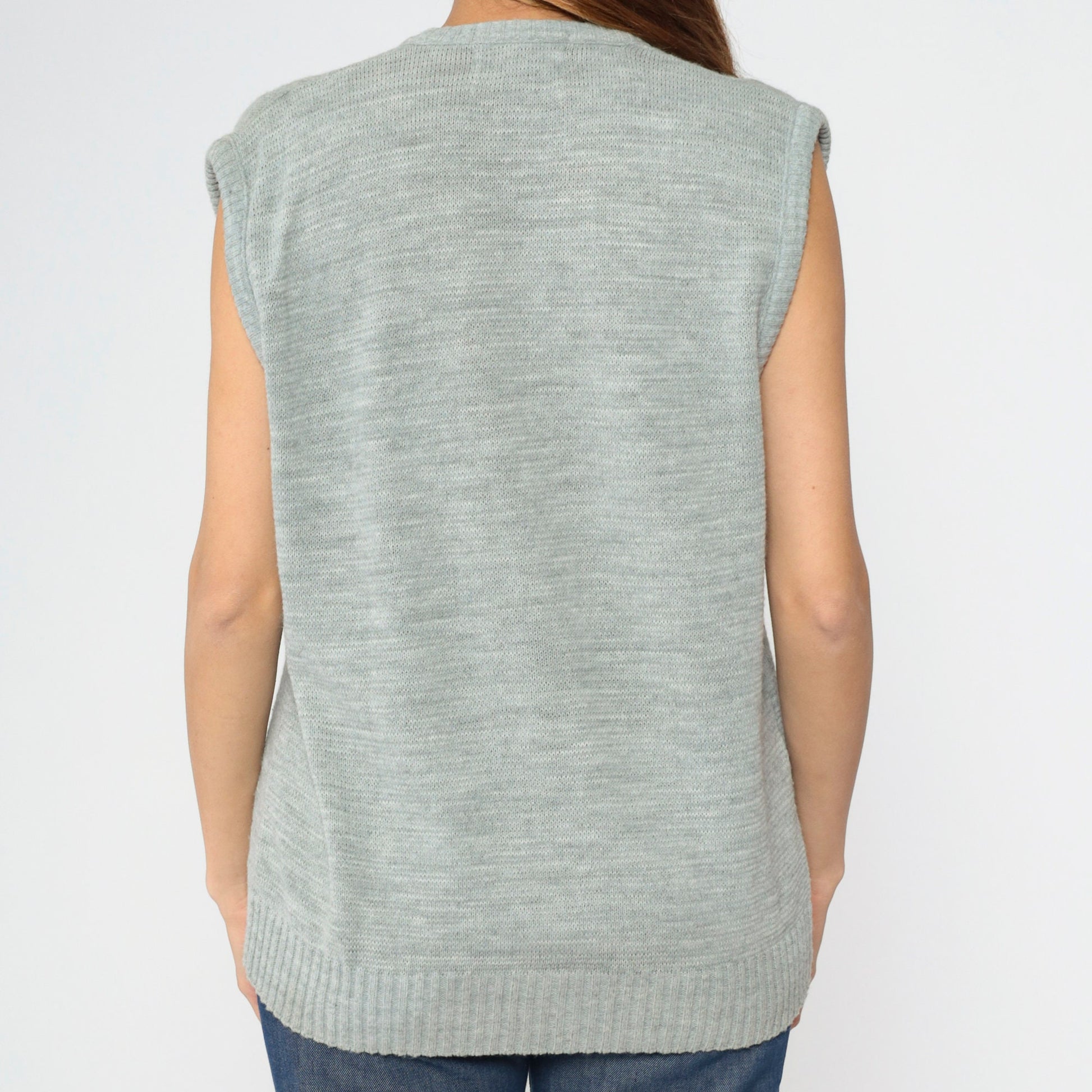 90s Steeplechase Cable Knit Vest Grey V-Neck Sleeveless Pullover Large L