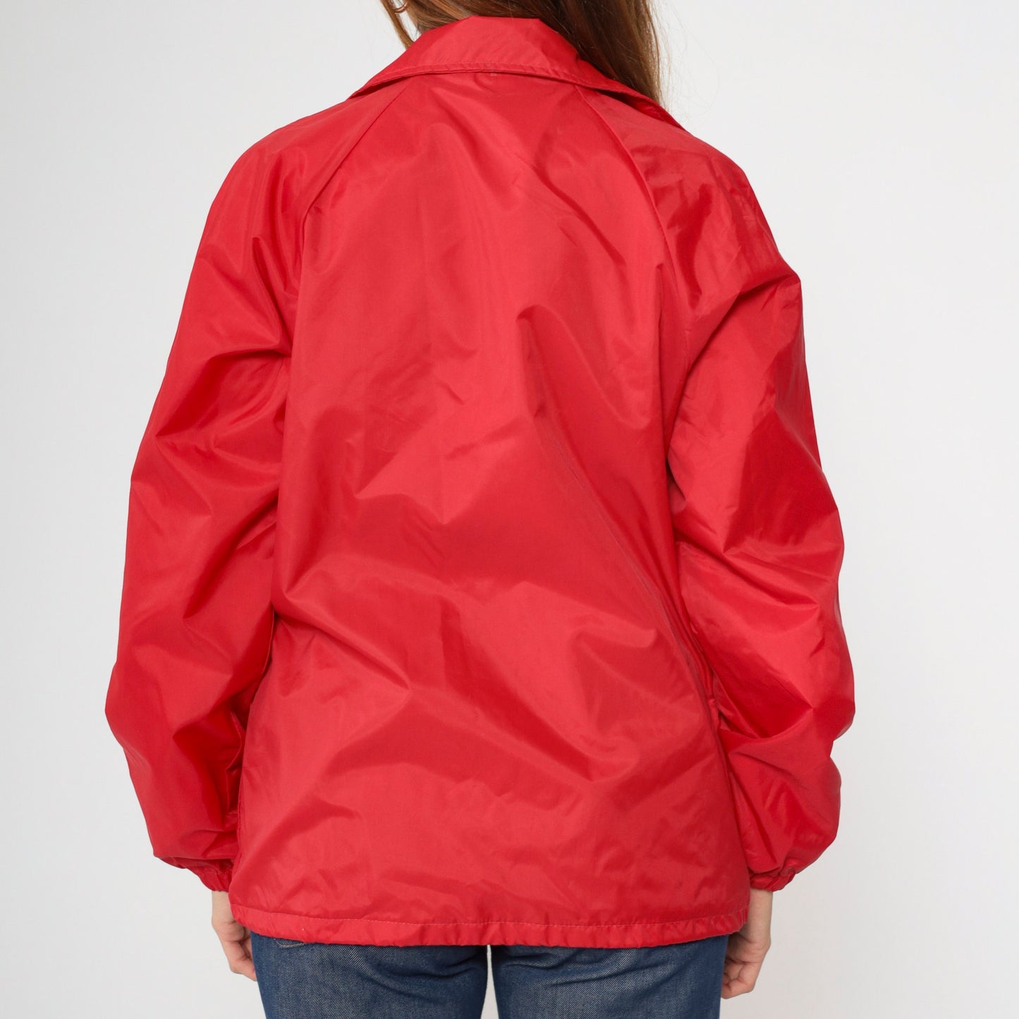 70s Red Windbreaker Jacket Snap Button N Strawberry Patch Small