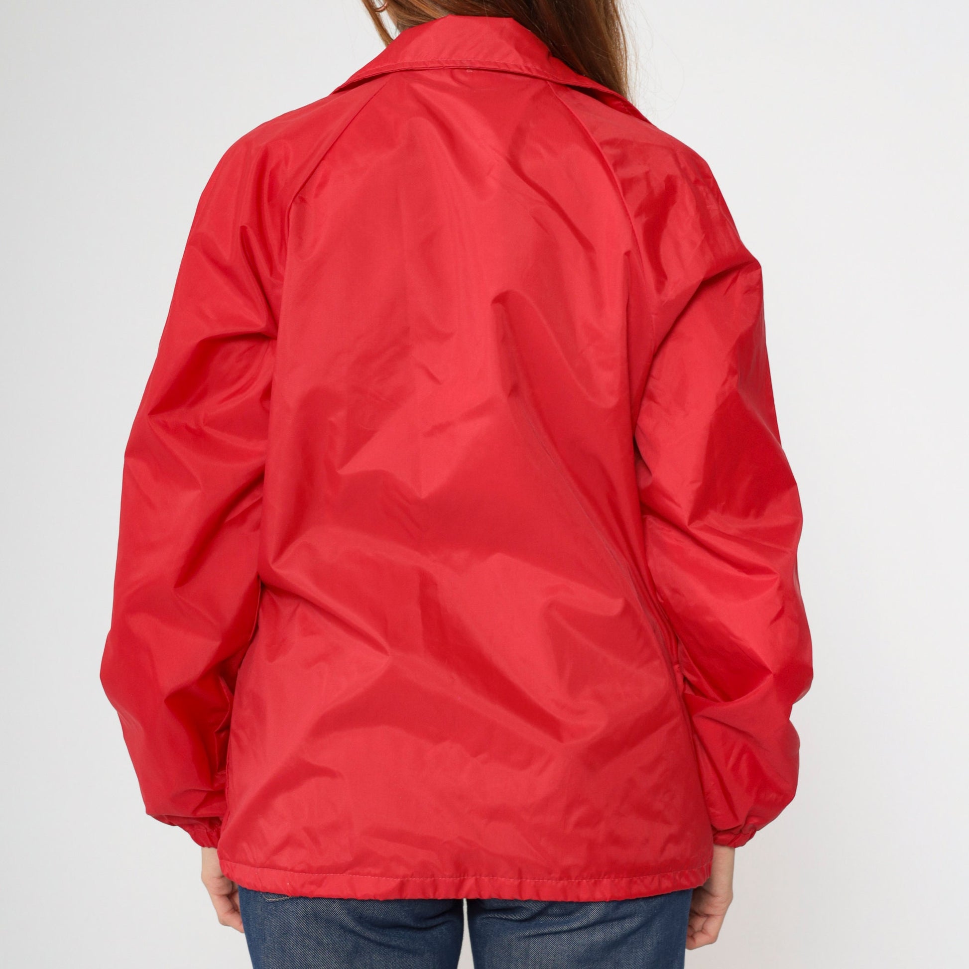 70s Red Windbreaker Jacket Snap Button N Strawberry Patch Small