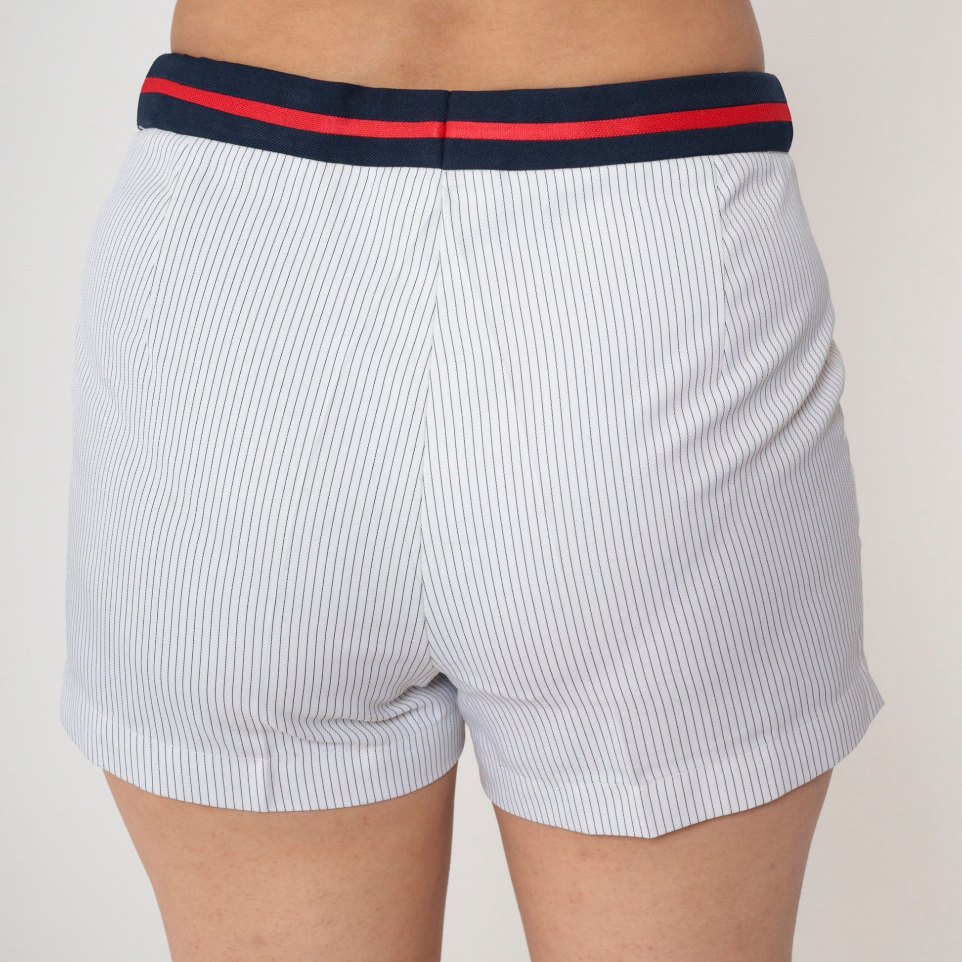 80s Bancroft Sport Pinstripe Tennis Shorts White High Waisted Small