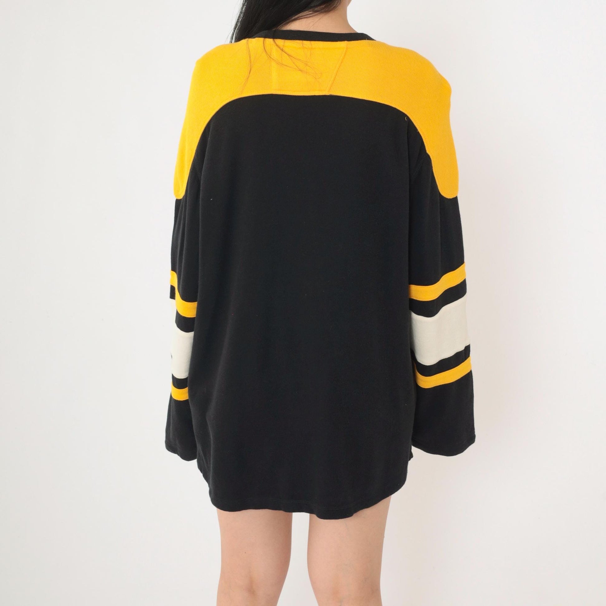 CCM Pittsburgh Penguins Hockey Jersey Black Yellow Lace-Up Medium