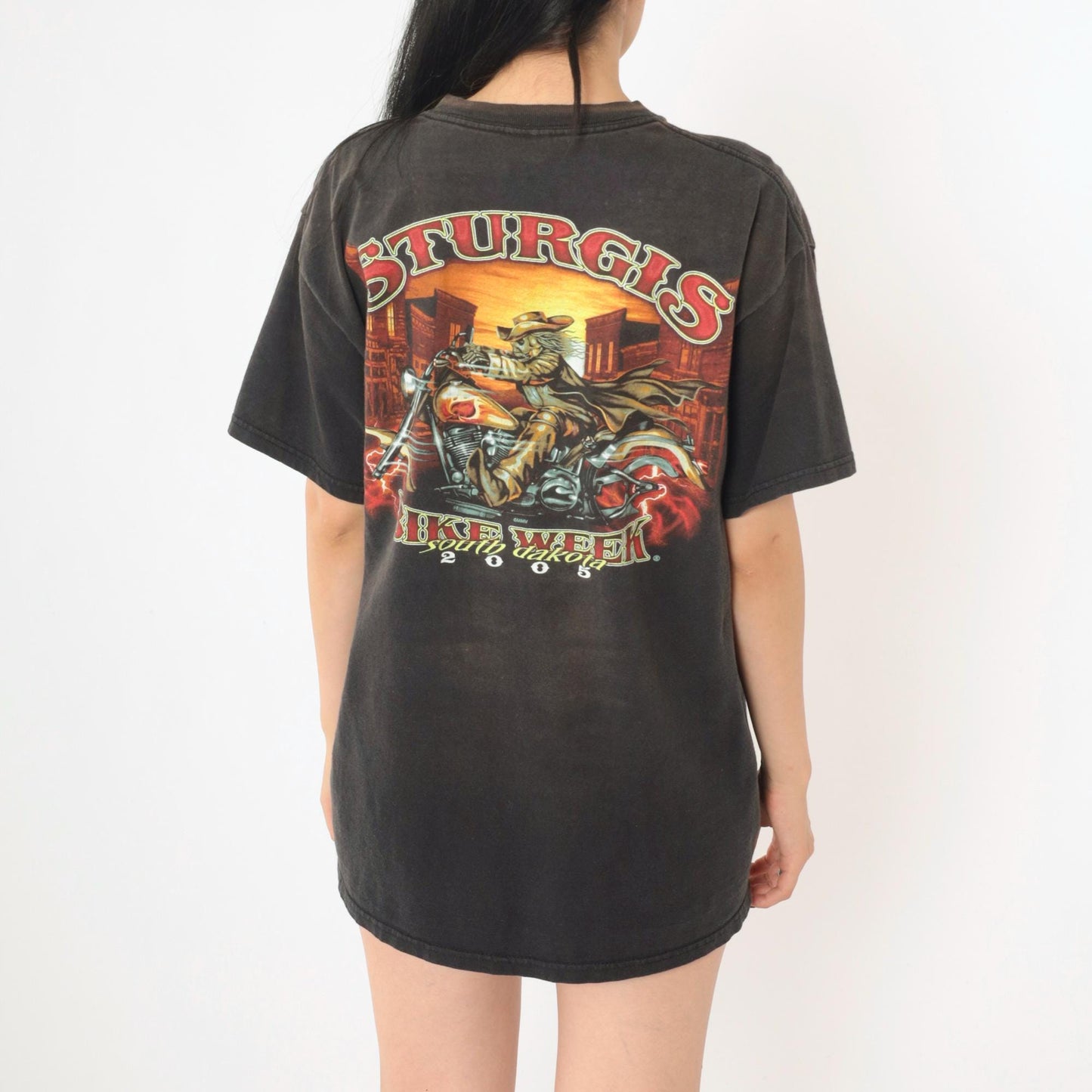2005 Sturgis Bike Week Skeleton Cowboy Motorcycle T-Shirt Black Large
