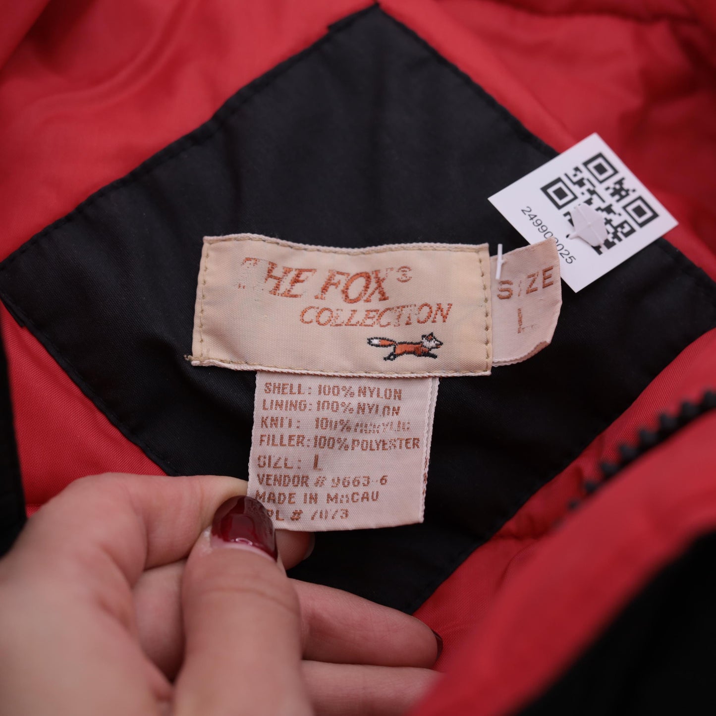80s Color Block Puffer Ski Jacket Red Black White Nylon Large