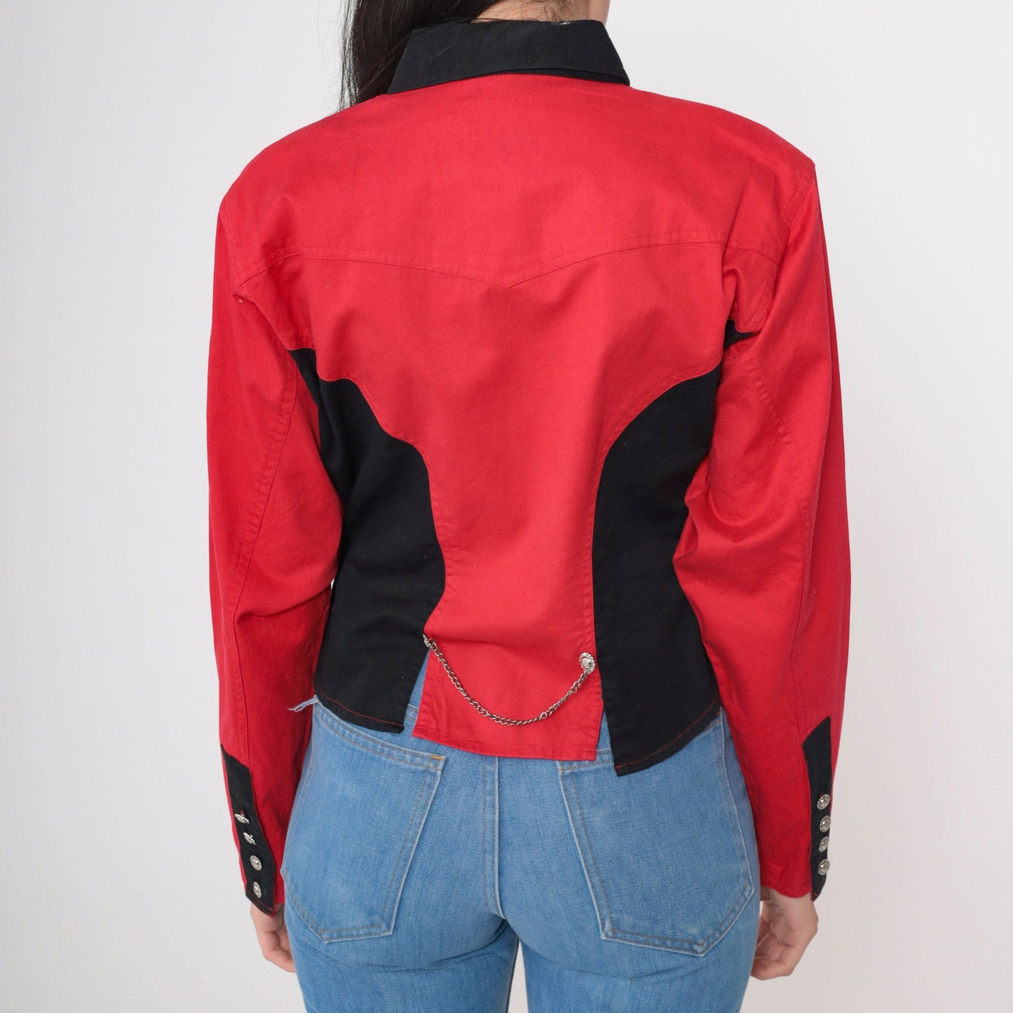 Y2K Wrangler Silver Lake Color Block Western Shirt Red Black Cotton Large