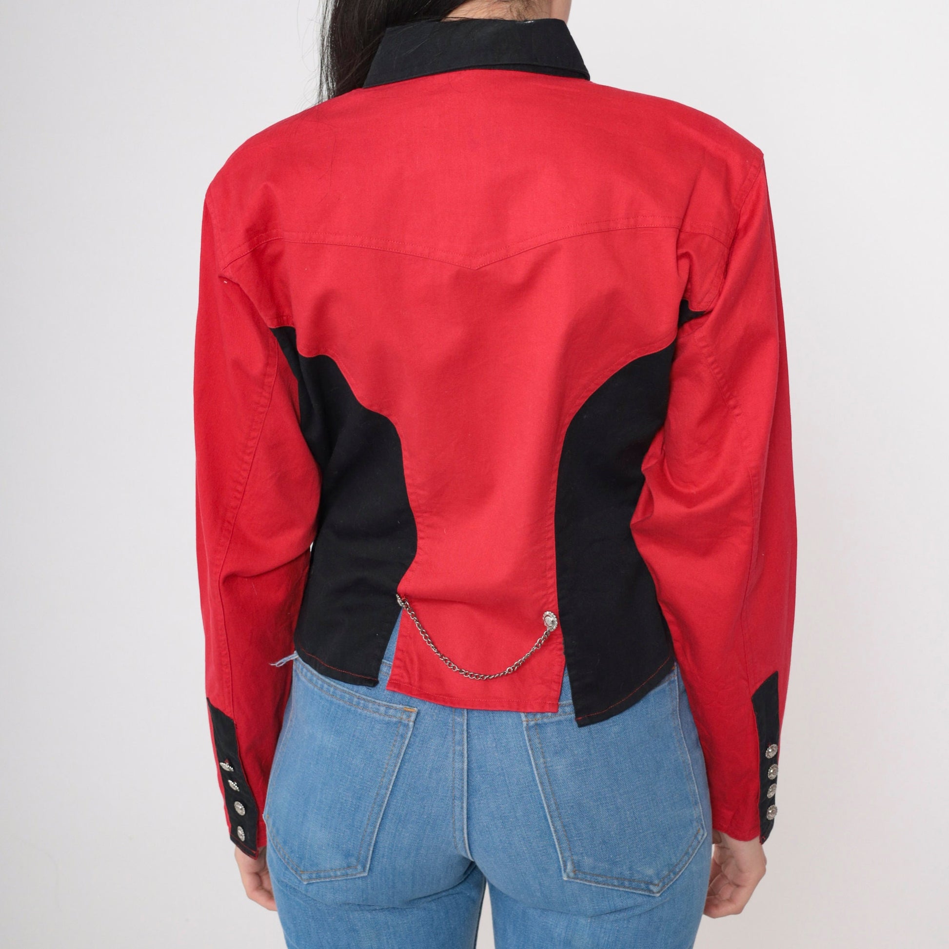 Y2K Wrangler Silver Lake Color Block Western Shirt Red Black Cotton Large