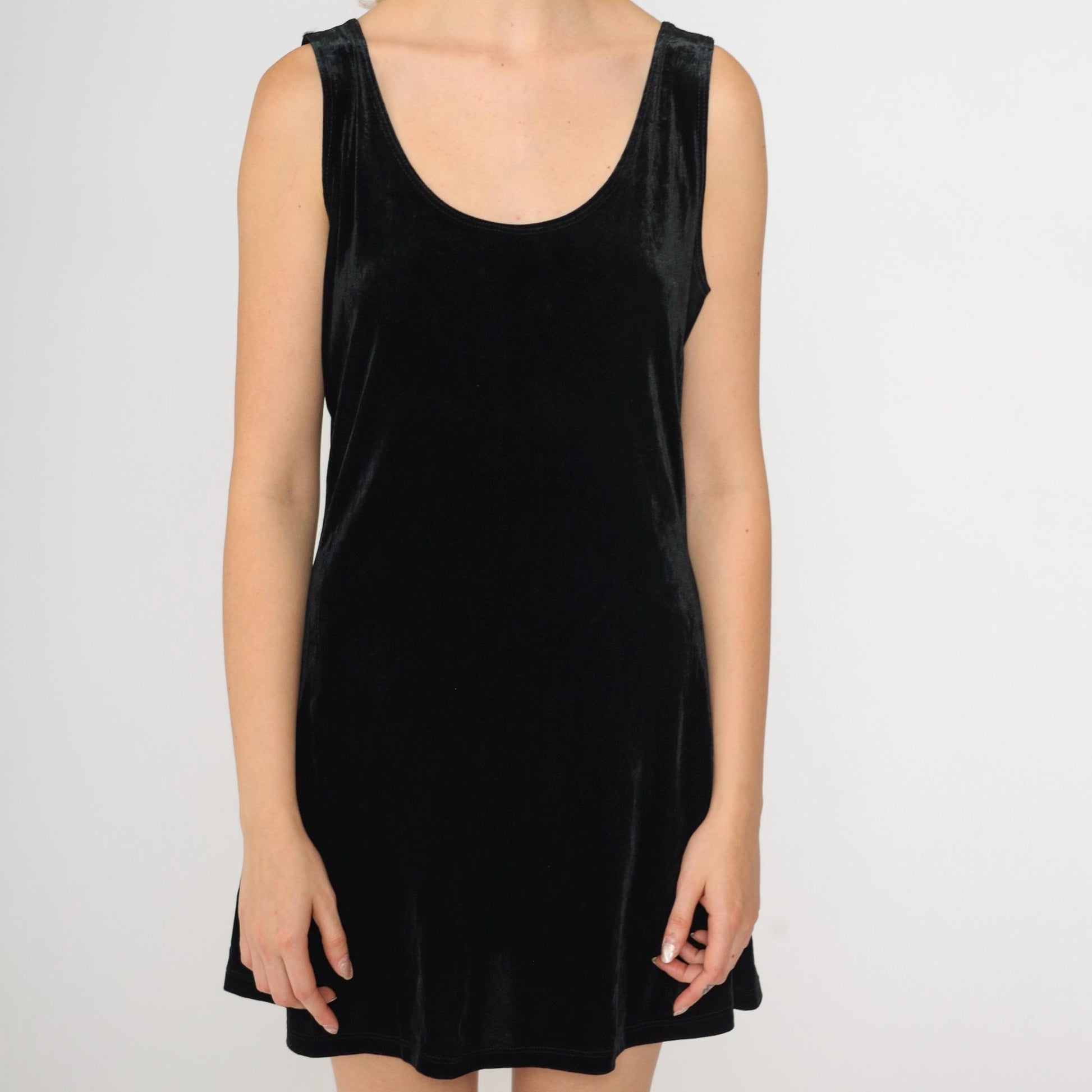 90s Charlotte Russe Black Velvet Mini Dress Scoop Neck Sleeveless Medium