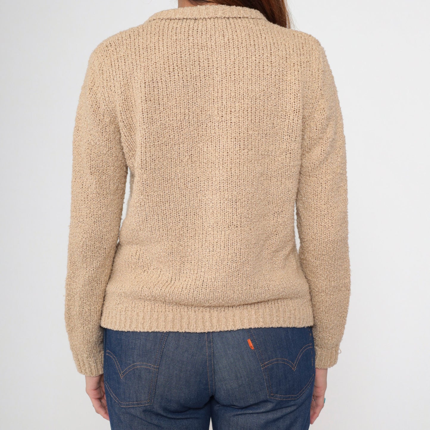 70s Tan Cardigan Open Front Wrap Sweater Medium