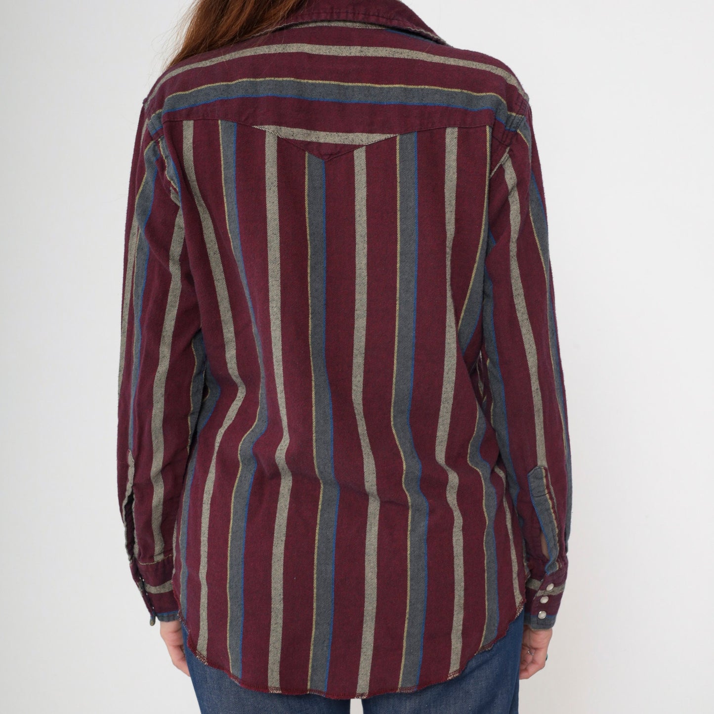 90s Wrangler Pearl Snap Western Shirt Burgundy Striped Medium