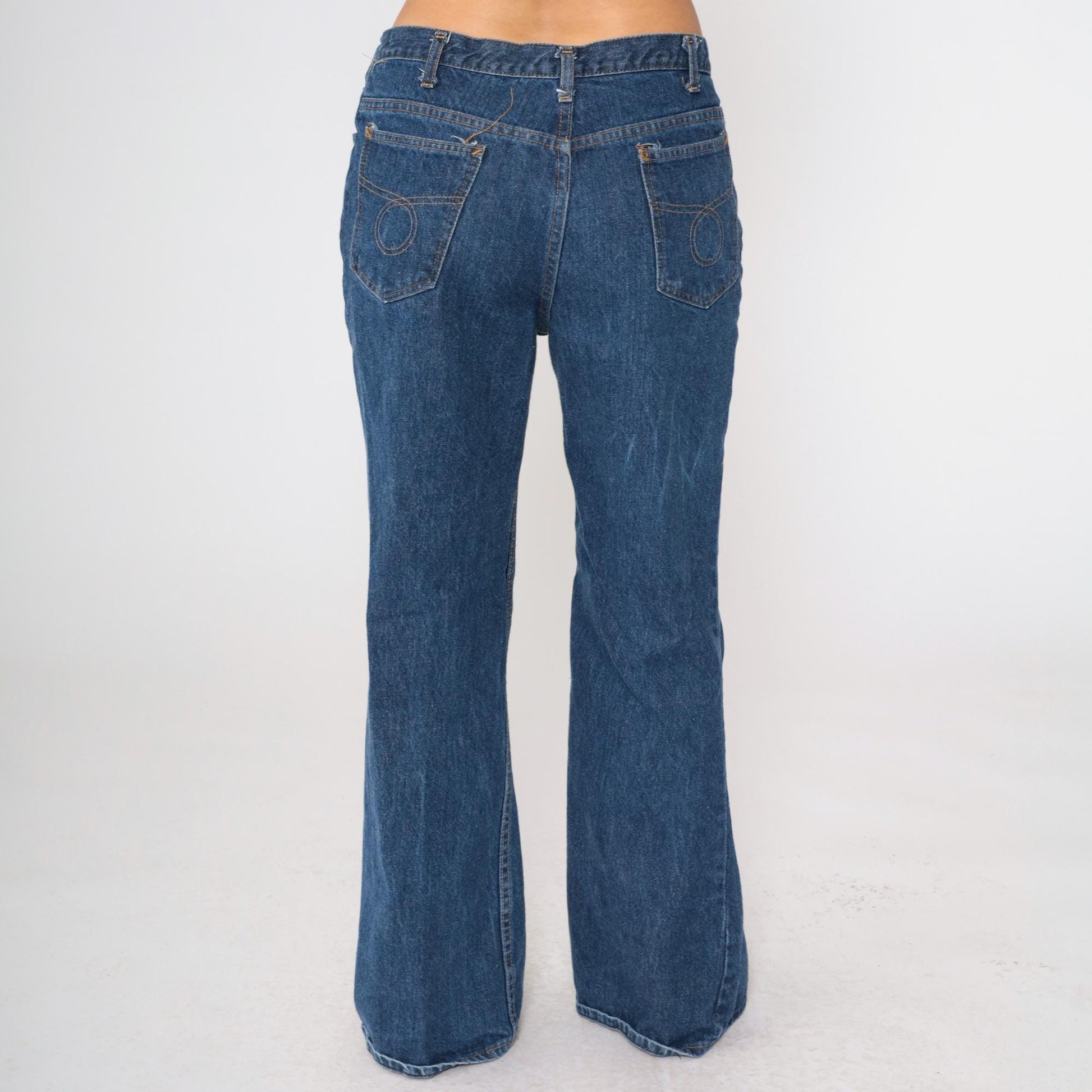 80s Dark Blue Denim High-Rise Boot Cut Jeans Medium 33