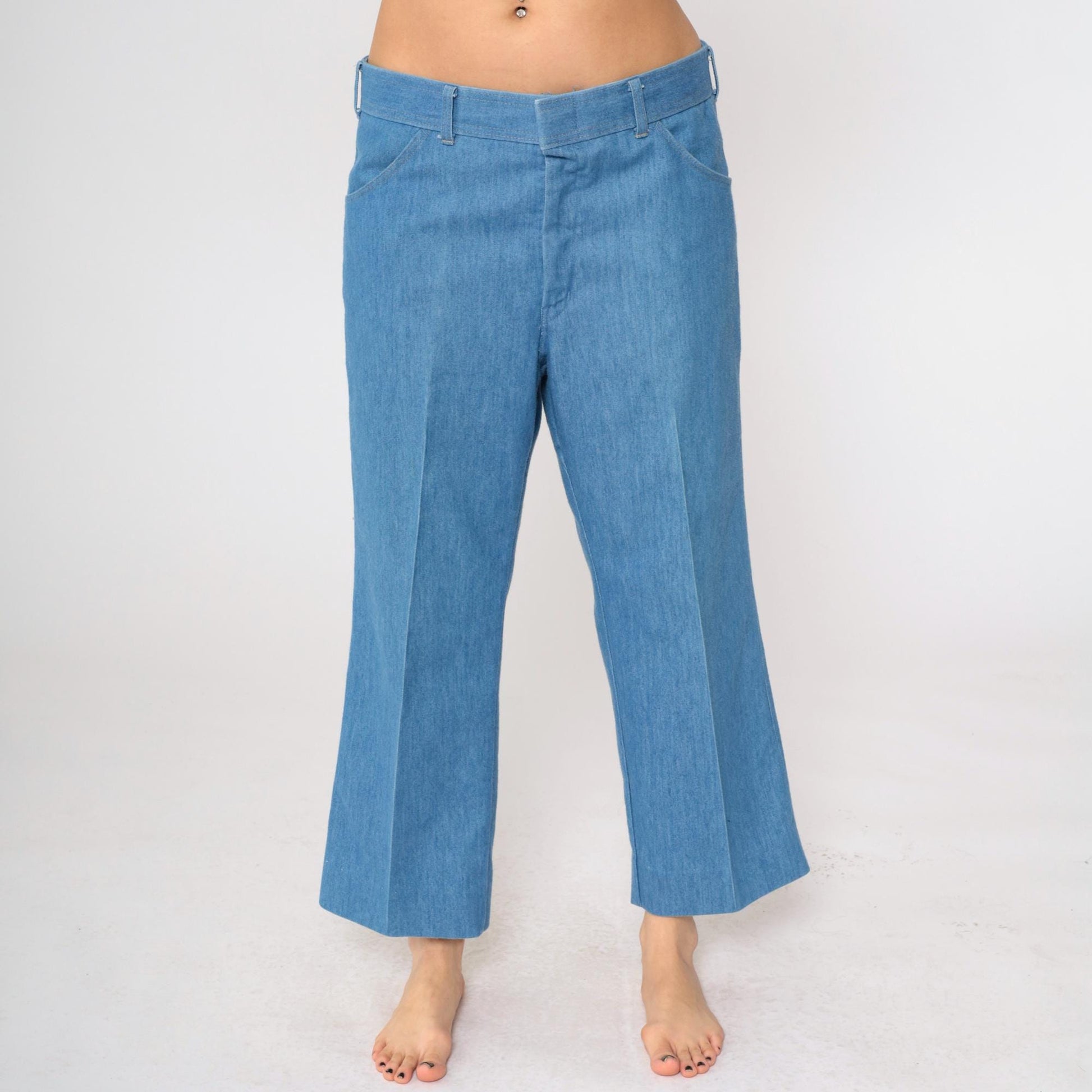 80s Sport Abouts High Waist Straight Leg Cropped Jeans Blue Denim 34x26