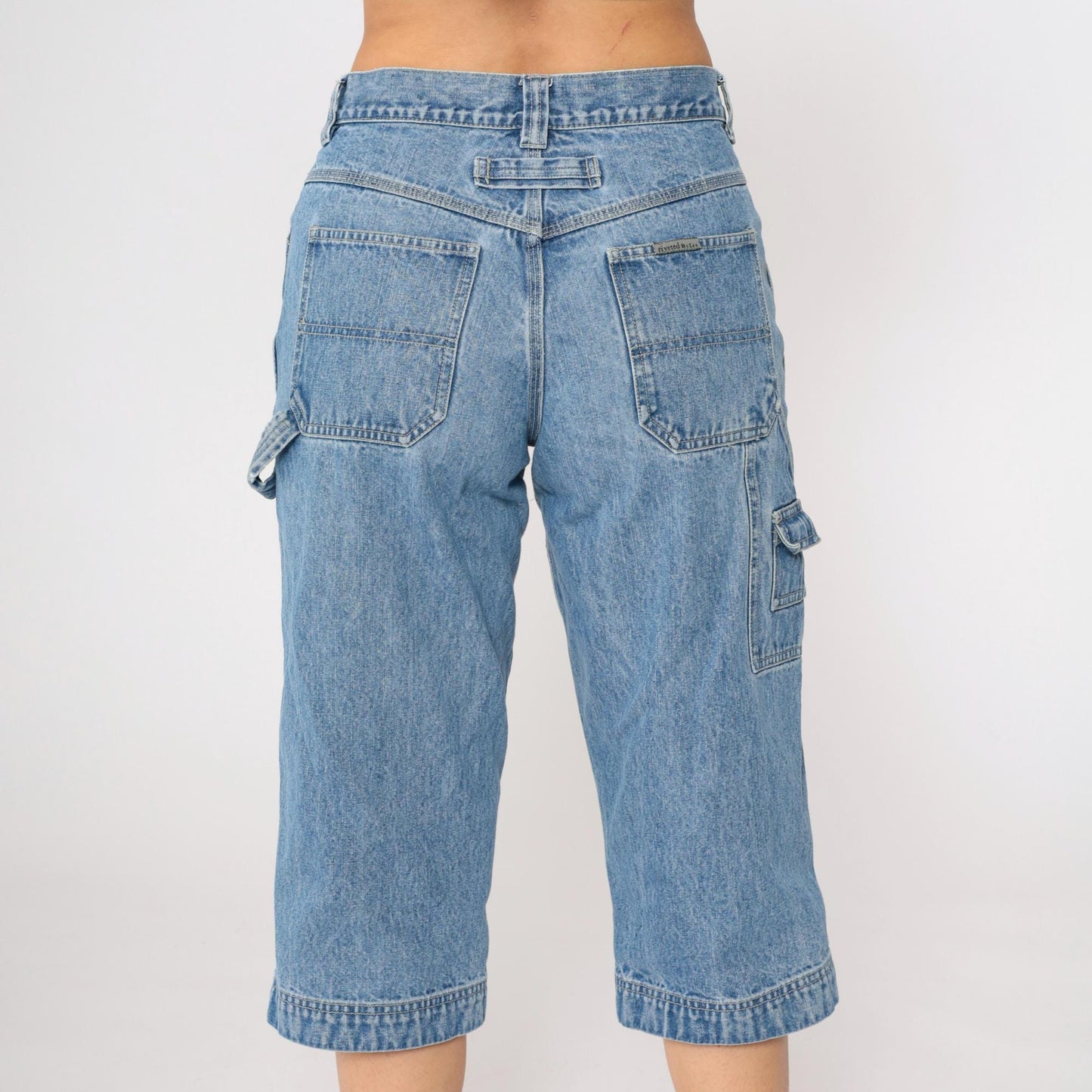 90s Riveted by Lee Capri Jeans Hammer Loop Straight Leg Blue Denim Medium 8