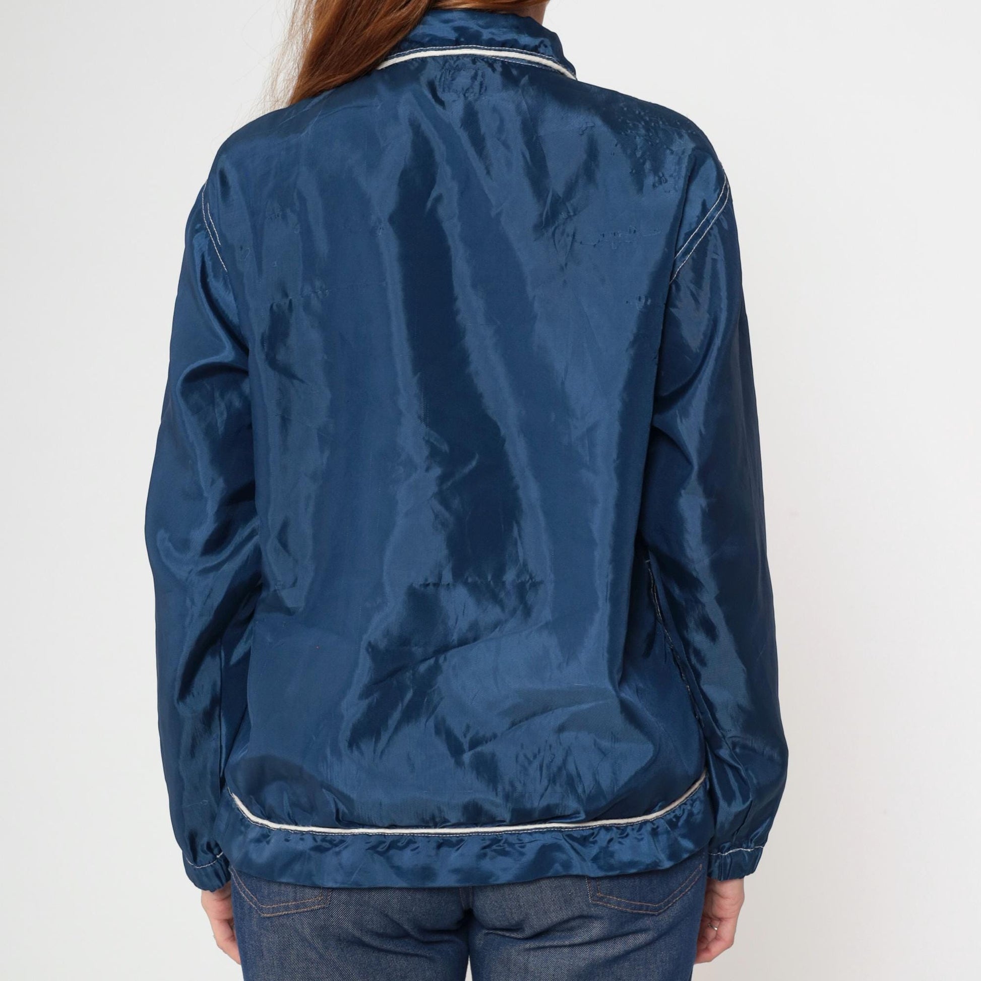 Y2K Rusty Windbreaker Jacket Navy Blue Zip Up Surfer Large L