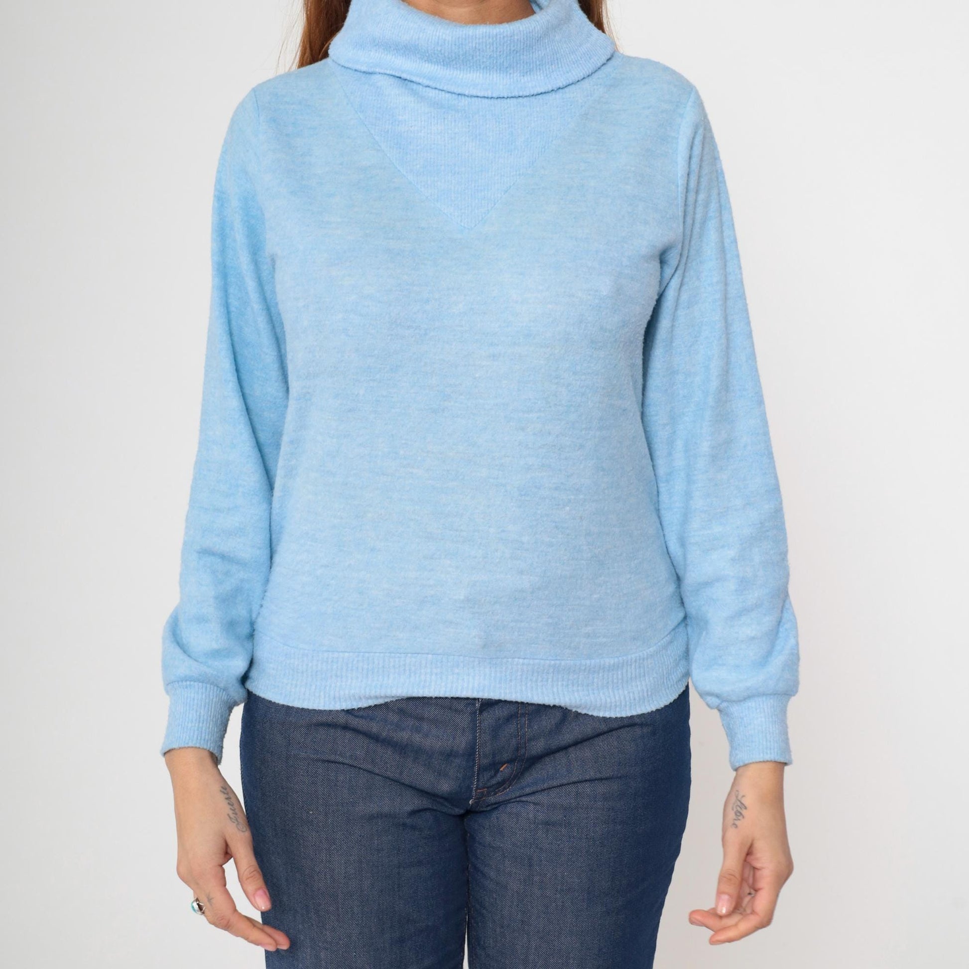 80s Baby Blue Turtleneck Sweatshirt Ski Modes Slouchy Small Medium