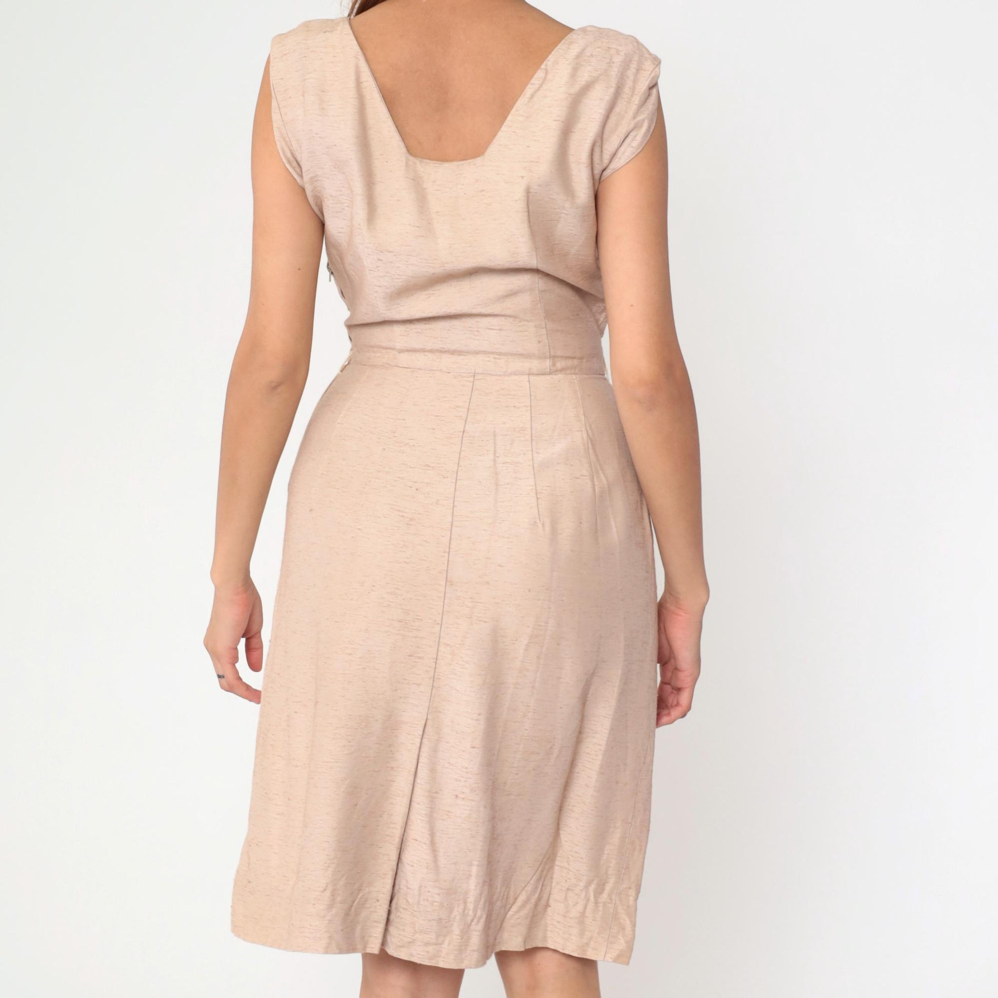 1960s Blush Pink Cocktail Dress Boatneck Wiggle Sheath Knee Small