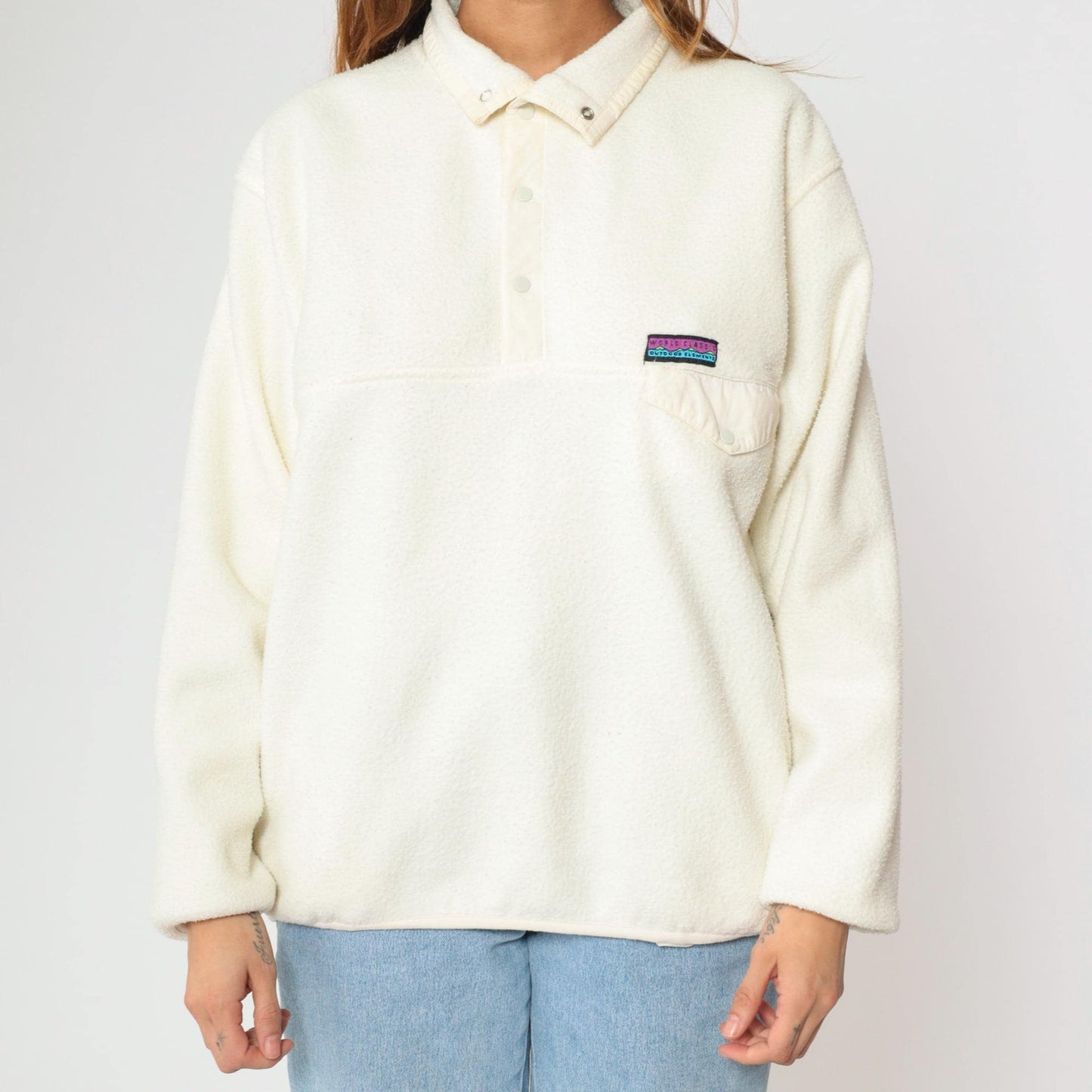 90s Gap Cream Fleece Quarter-Snap Sweatshirt Small