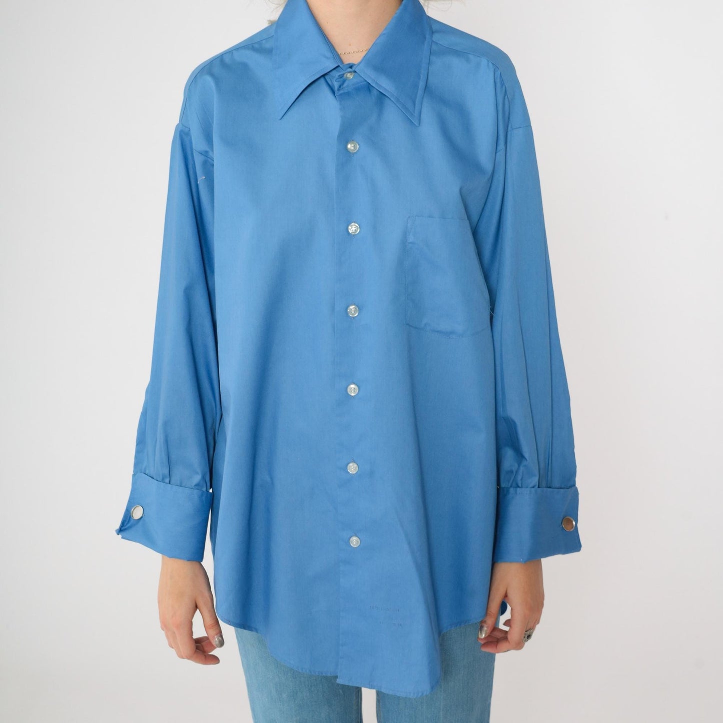 70s Capri by David of California Blue Button-Up Shirt Dagger Collar Large