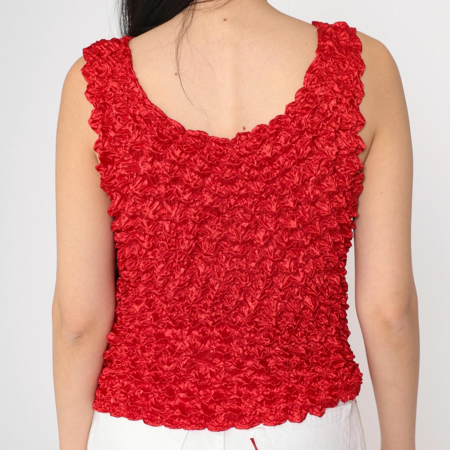 Y2K Red Popcorn Texture Tank Top Stretchy Sleeveless Blouse Small Medium Large