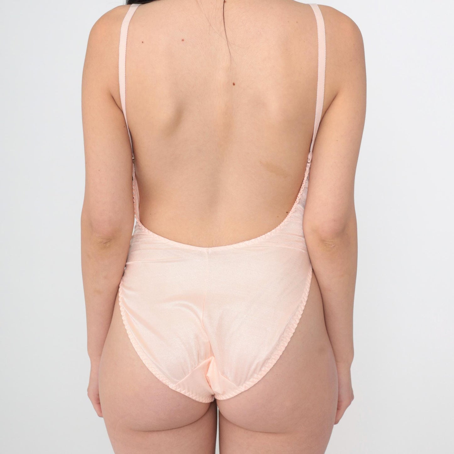 80s Berlei Baby Pink Lace Teddy Bodysuit High Cut V-Neck Small S