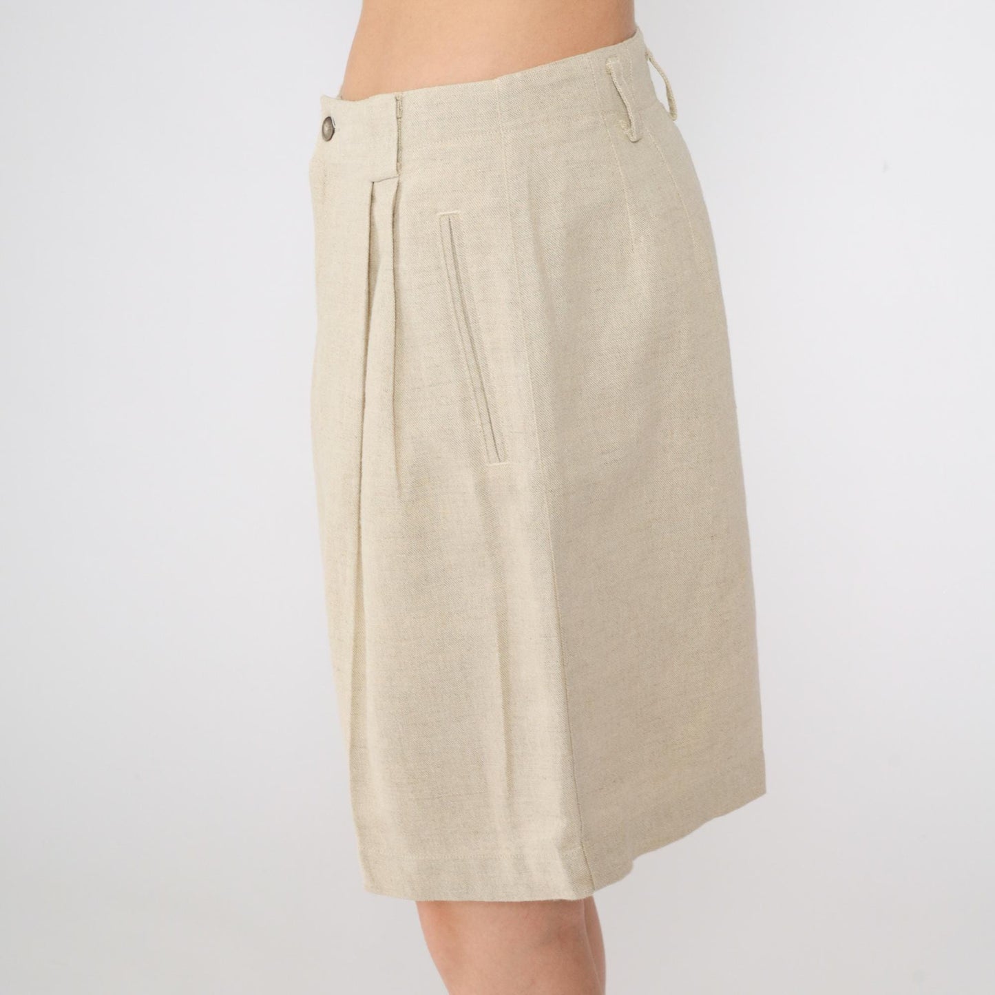 90s Liz Claiborne Pleated Shorts Beige Linen High Waist Medium