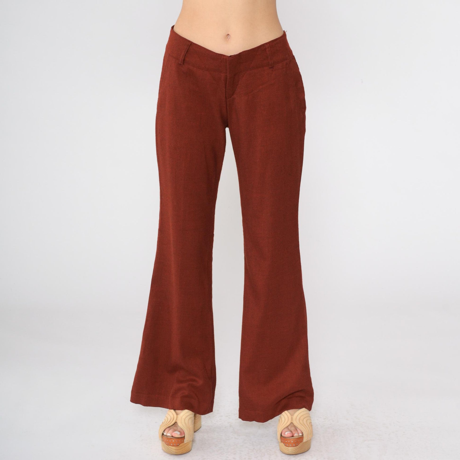 Y2K Burnt Orange Flared Trousers Low Rise 00s Flares Small 7