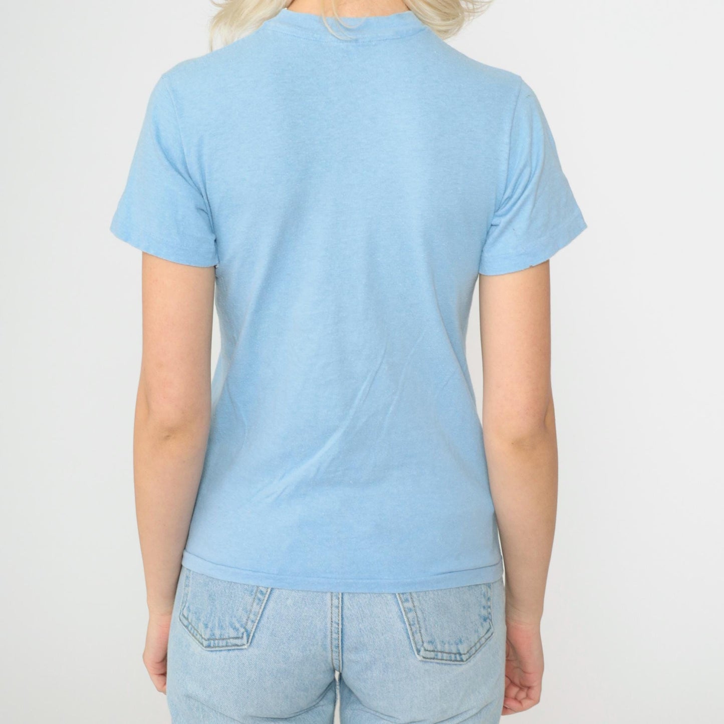80s Utah State University Greek Life T-Shirt Baby Blue Hanes Single Stitch Extra Small