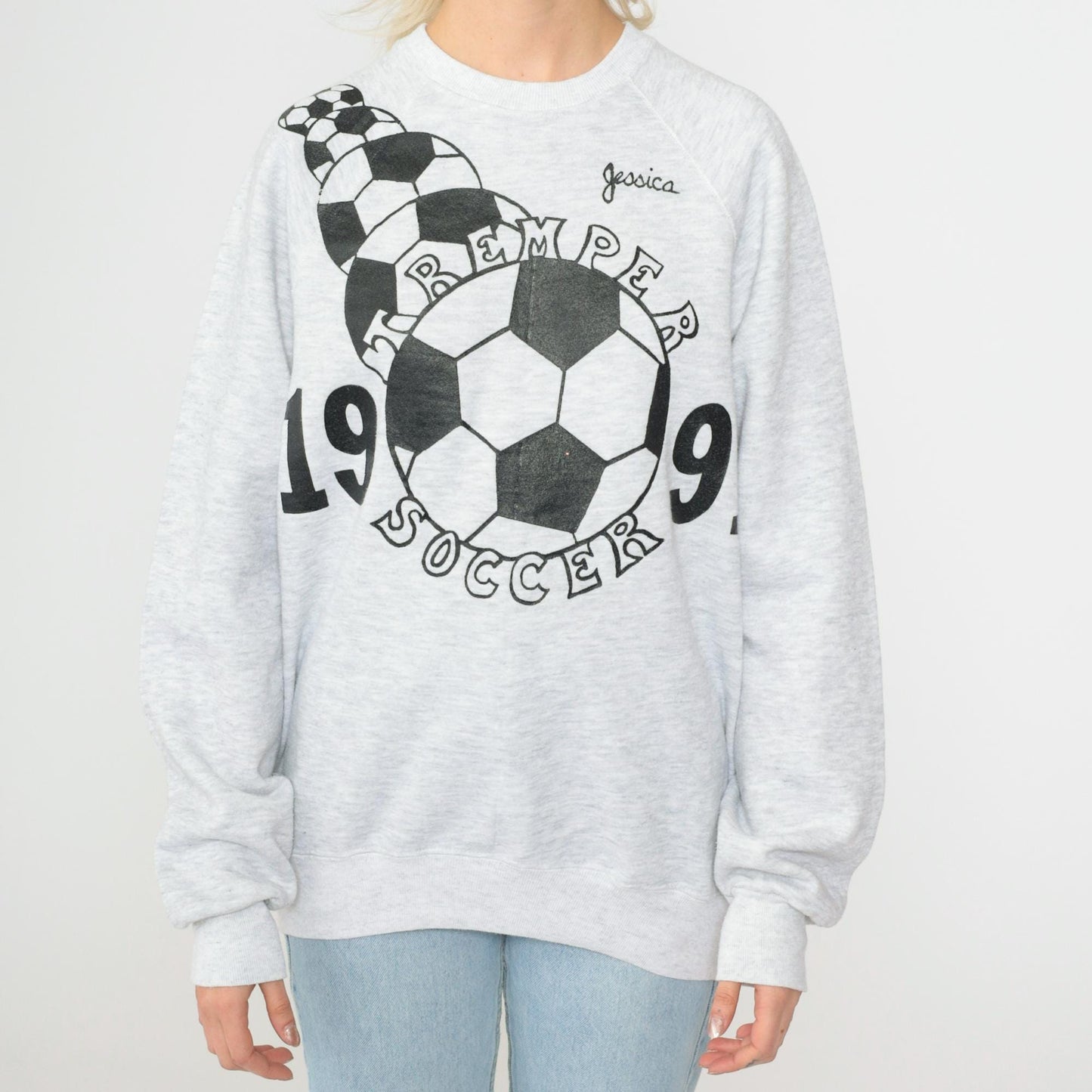 1991 Tremper Soccer Sweatshirt 90s Kenosha High School Heather Grey Raglan Large