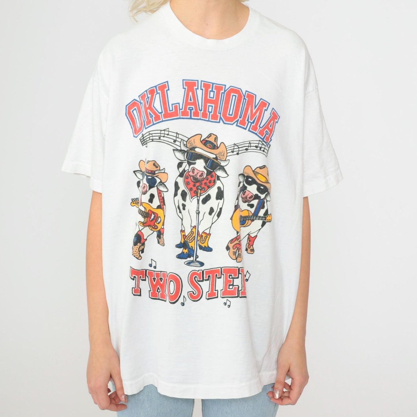 90s Oklahoma Two Step Country Cow Band Graphic Tee Cotton Extra Large