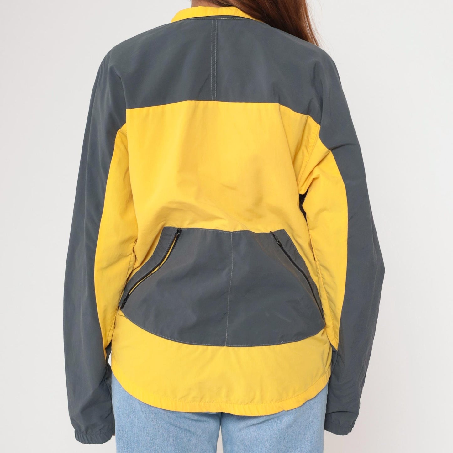 90s Cantina Mountain Bike Windbreaker Yellow Gray Color Block Large L