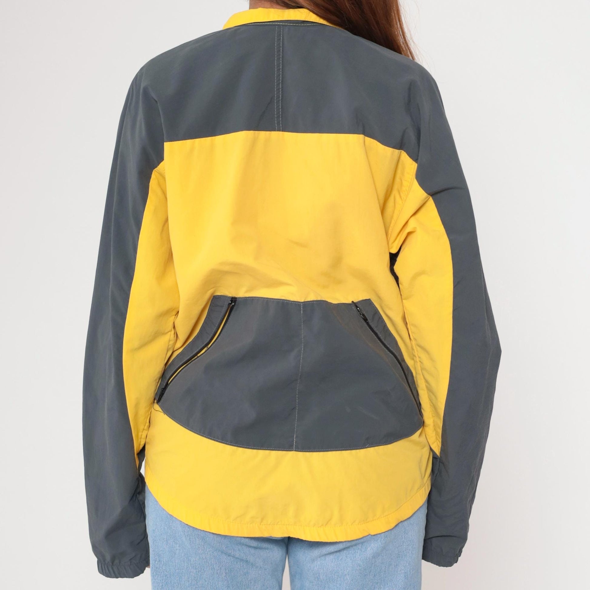 90s Cantina Mountain Bike Windbreaker Yellow Gray Color Block Large L