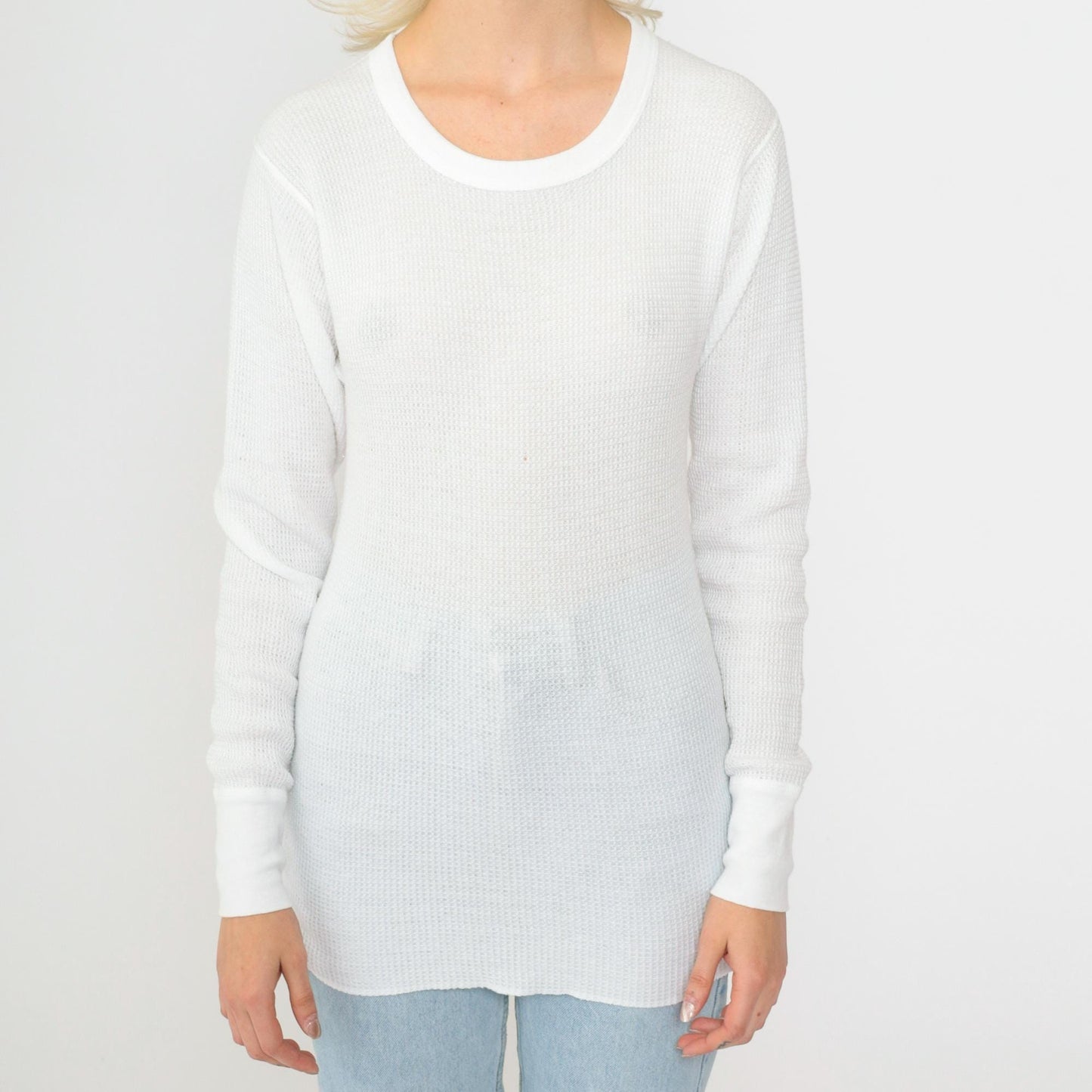 80s White Thermal Waffle Knit Long Sleeve Undershirt Small