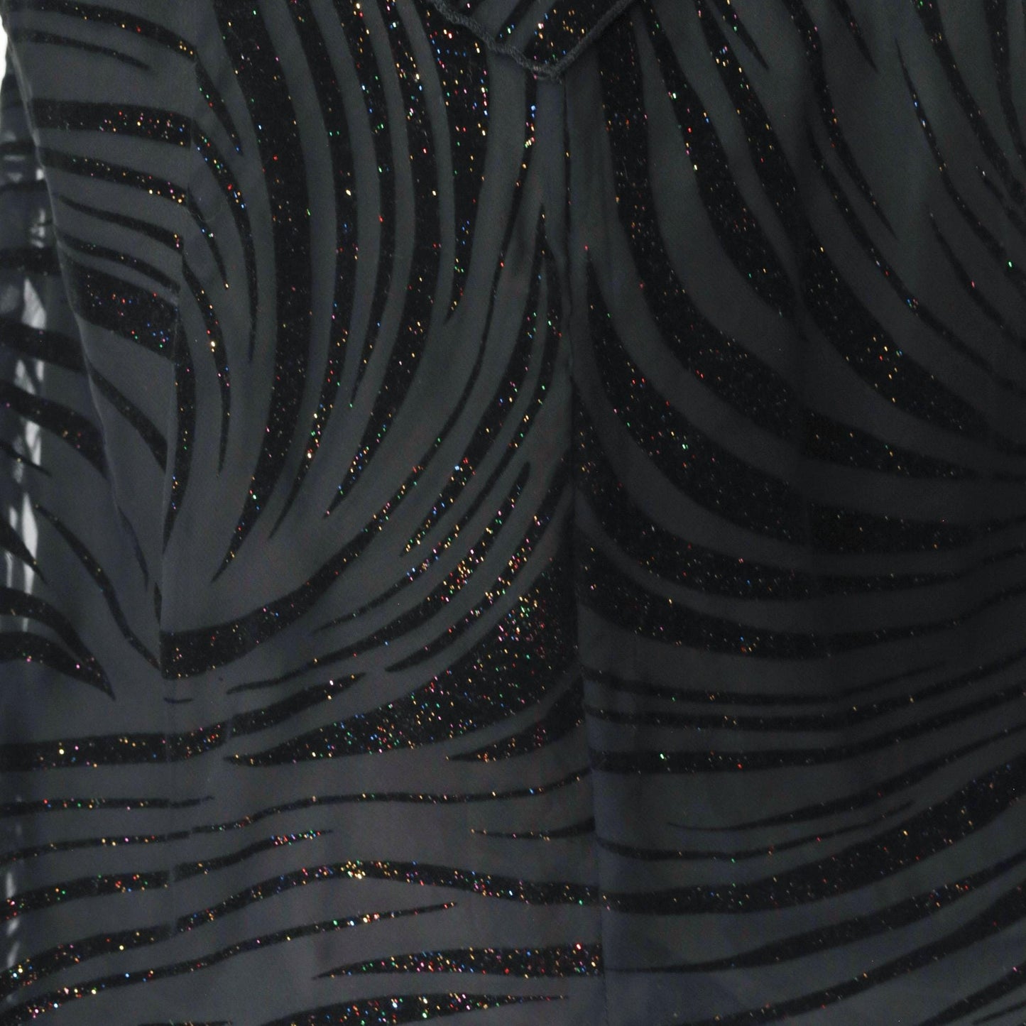 90s Black Glitter Tiger Stripe Dress Flutter Sleeve V-Neck Ankle Length Large L