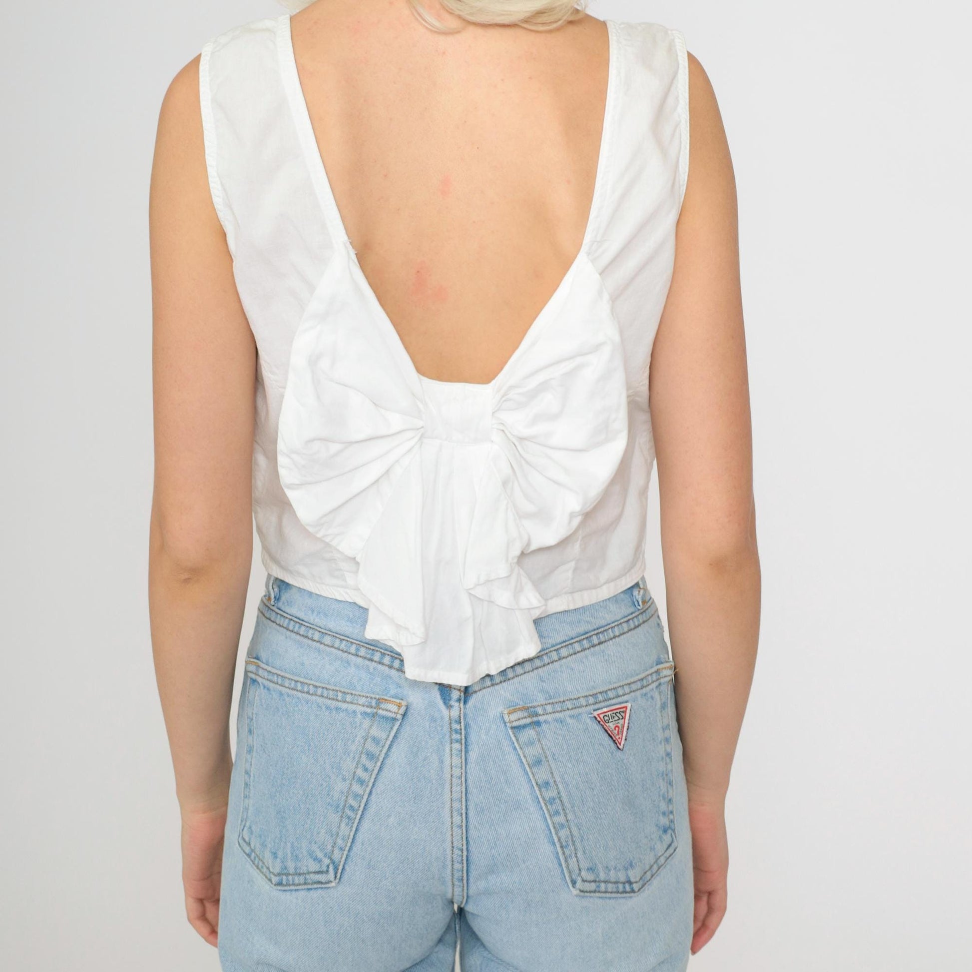 90s Munalisa Floral Embroidered Tank Top White Mesh Cutwork Small