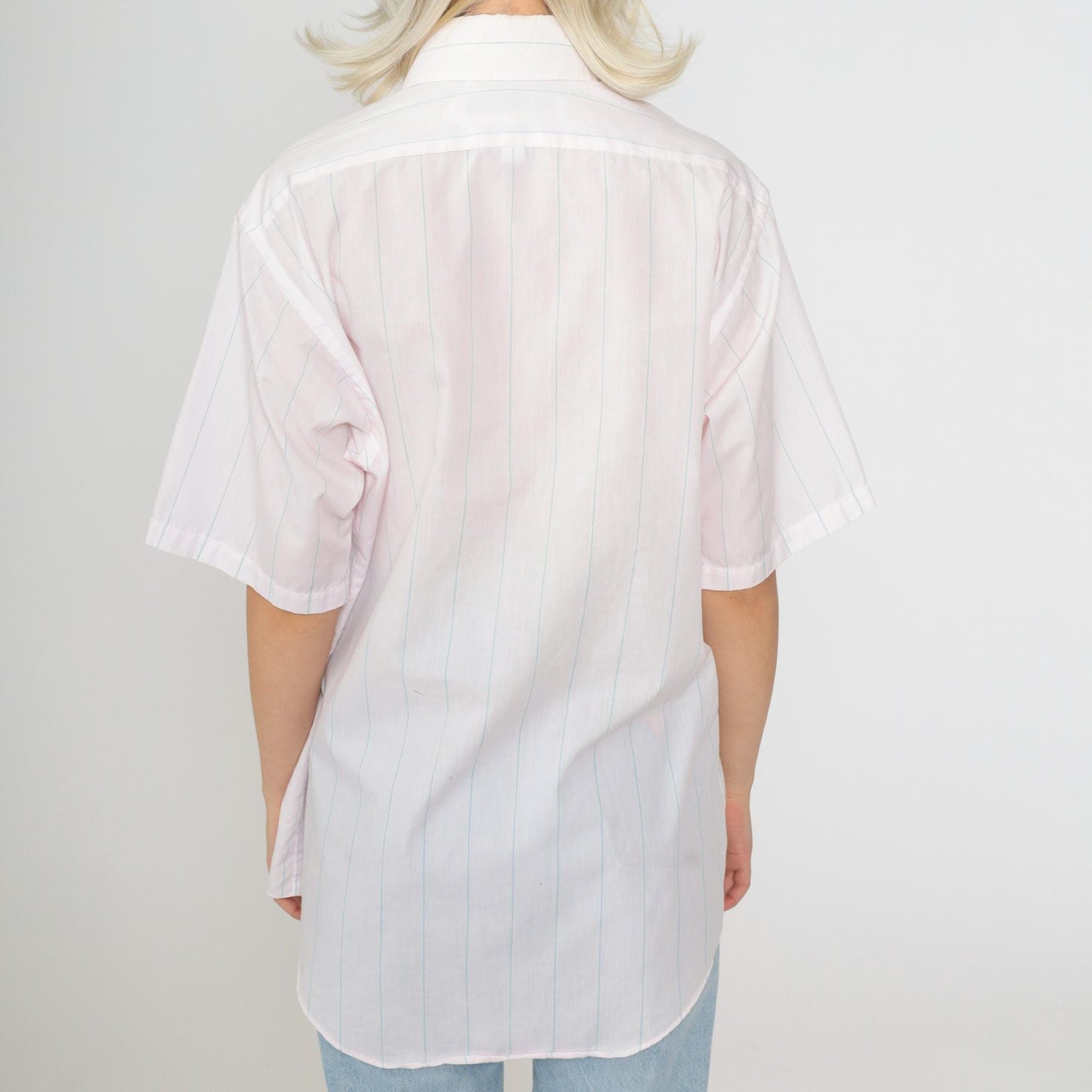 90s Van Heusen Striped Oxford Button-Up Shirt Baby Pink Blue Men's Medium