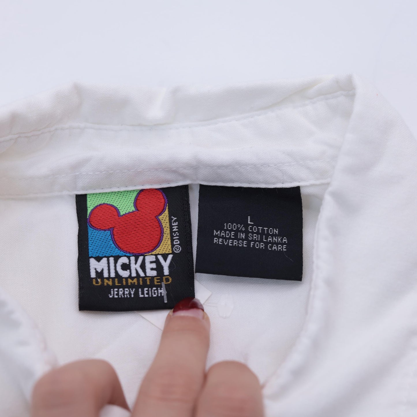 90s Mickey Unlimited Disney Shirt White Cotton Button Up Long Sleeve Large