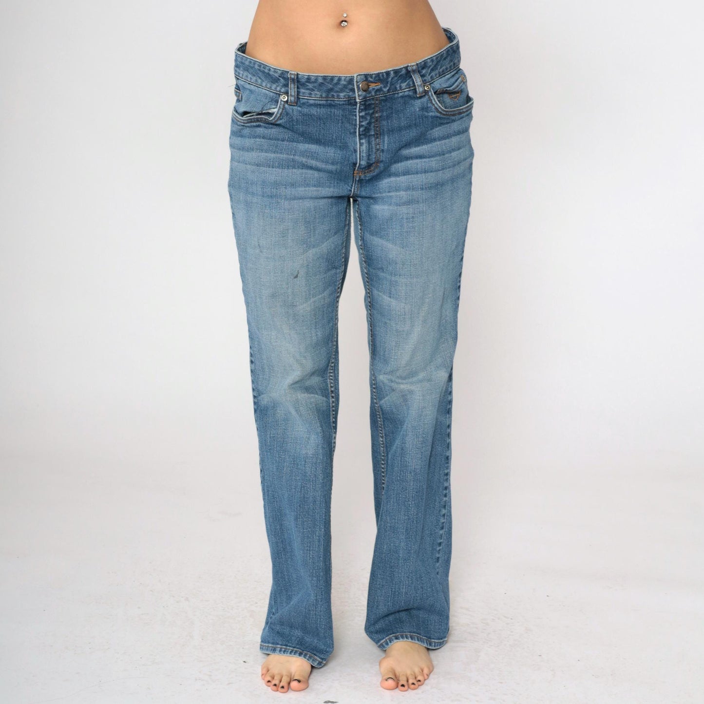 Harley Davidson Y2K Medium Wash Flared Jeans Mid Rise Bootcut Long 14