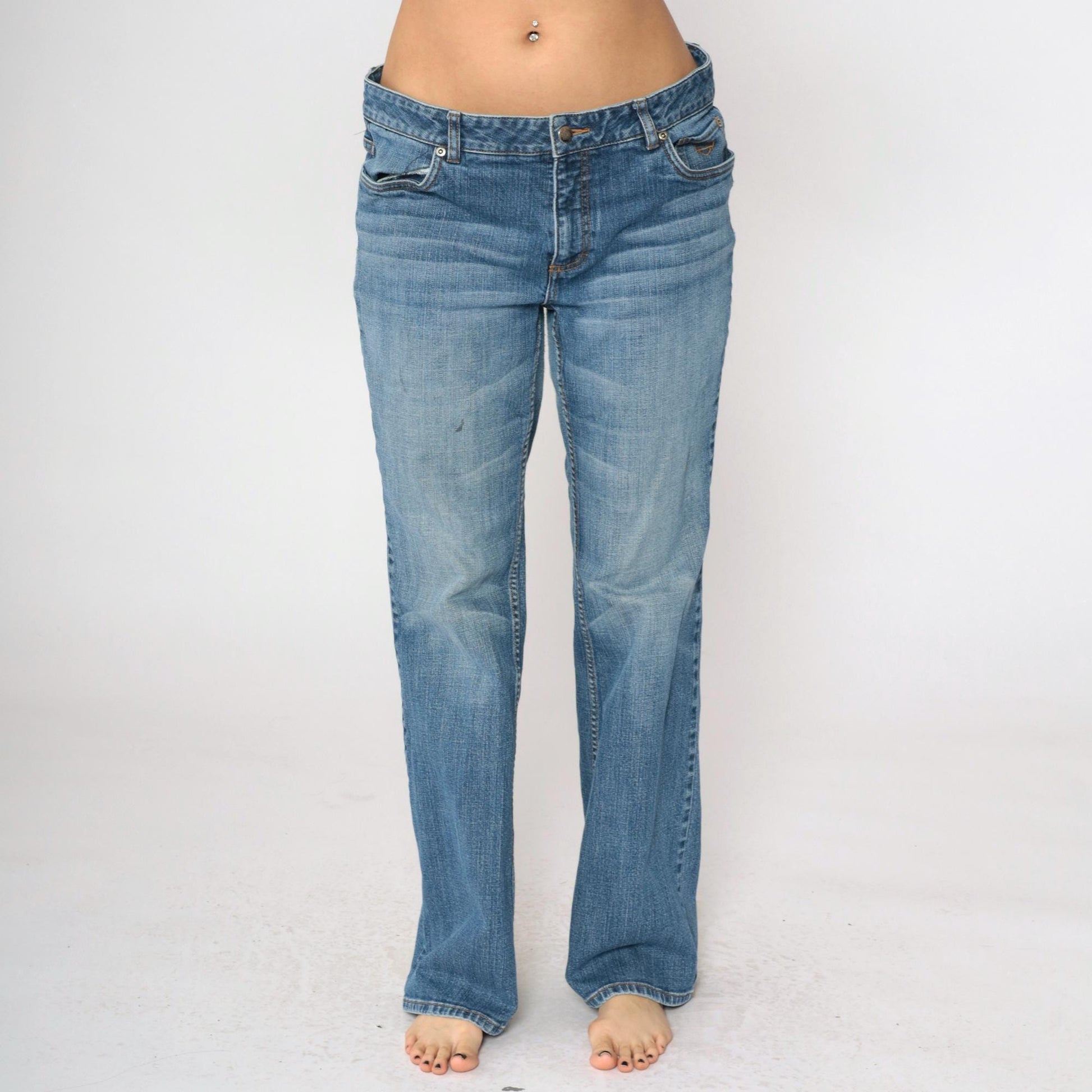 Harley Davidson Y2K Medium Wash Flared Jeans Mid Rise Bootcut Long 14