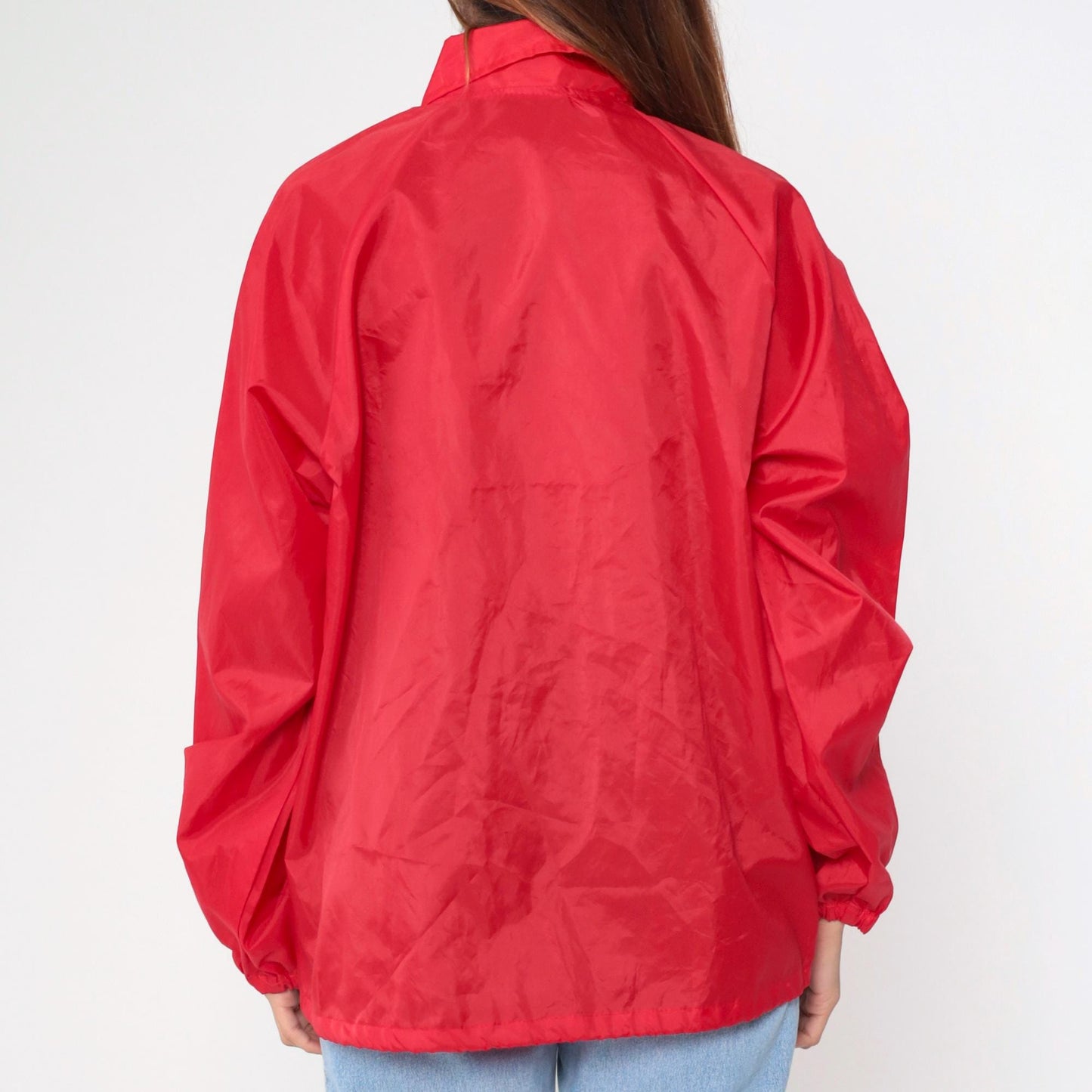 80s Delta Kappa Gamma Red Windbreaker Jacket Snap-Up Raglan Large