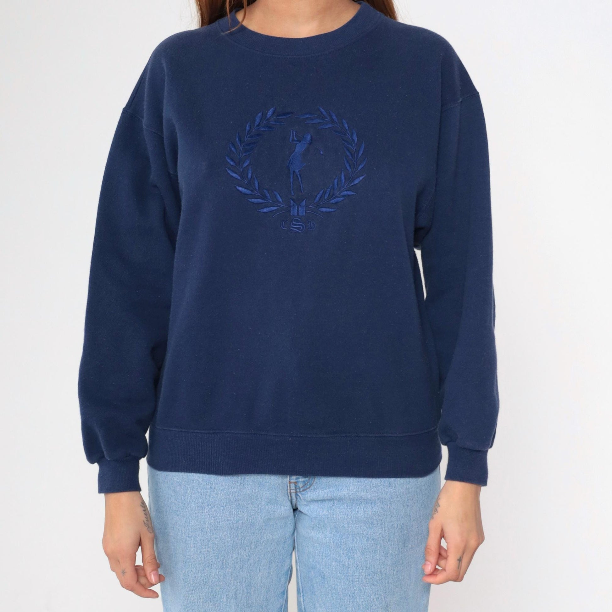 90s Sir Christopher Hatton Golf Sweatshirt Navy Embroidered Crest Medium