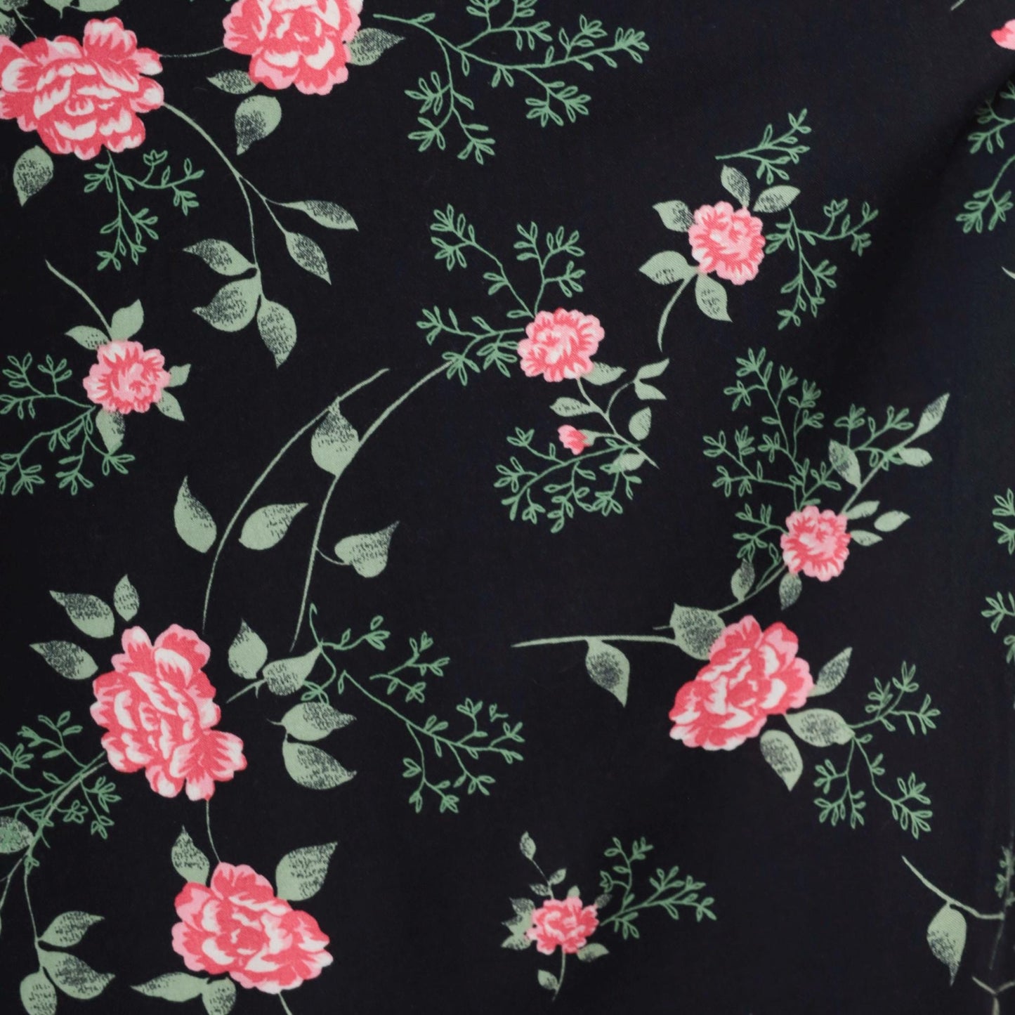 90s Kathie Lee Black Floral Midi Dress Pink Flower Print Sleeveless Medium