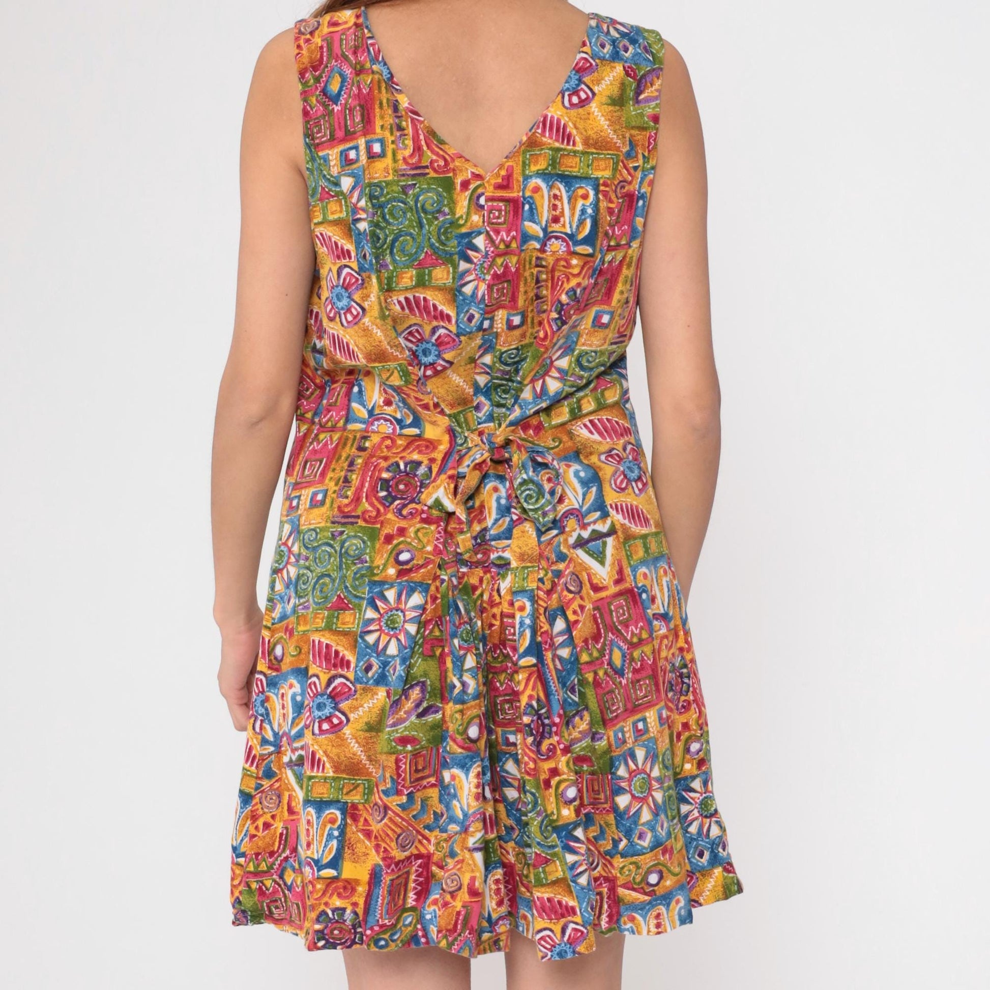 90s Geometric Floral Romper Playsuit Button-Up Sleeveless Wide Leg Extra Large XXL