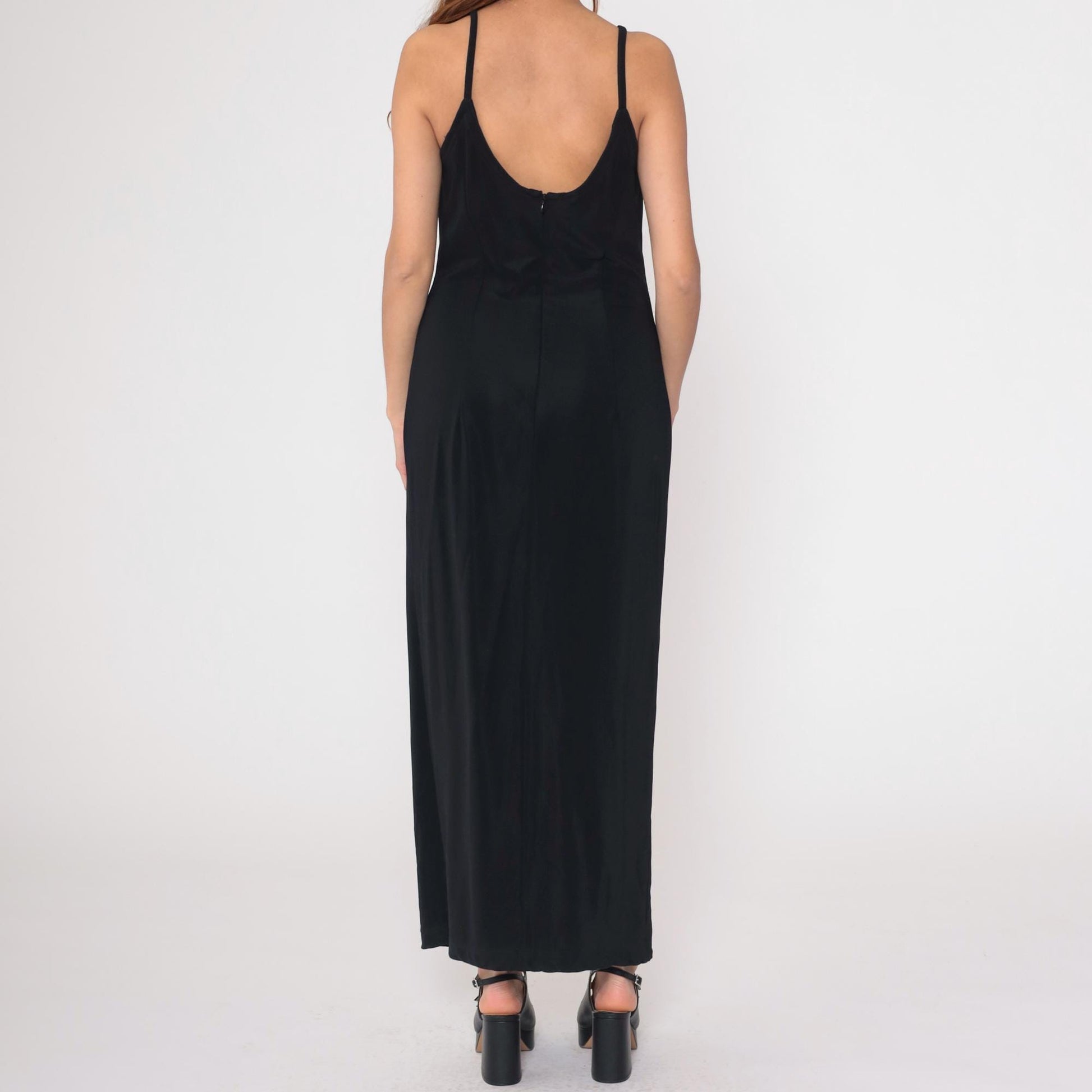 90s Scott McClintock Black Maxi Dress Spaghetti Strap Low Back Slit Medium