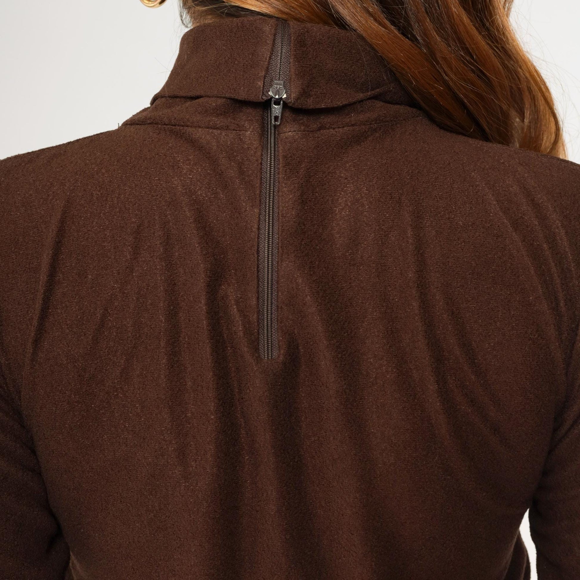 70s Brown Turtleneck Crop Top Long Sleeve Knit Shirt Extra Small XS