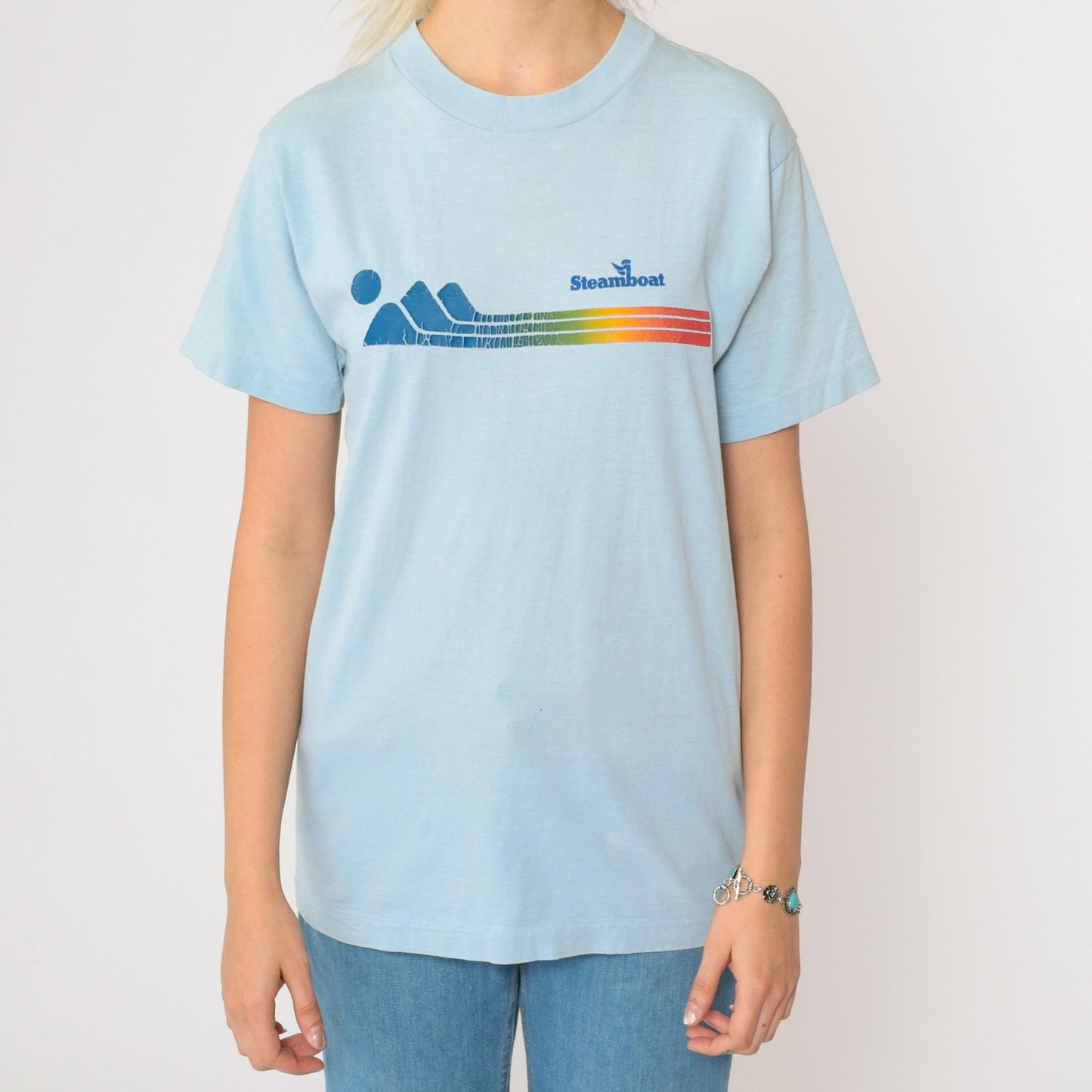 80s Steamboat Colorado Graphic T-Shirt Baby Blue Single Stitch Small