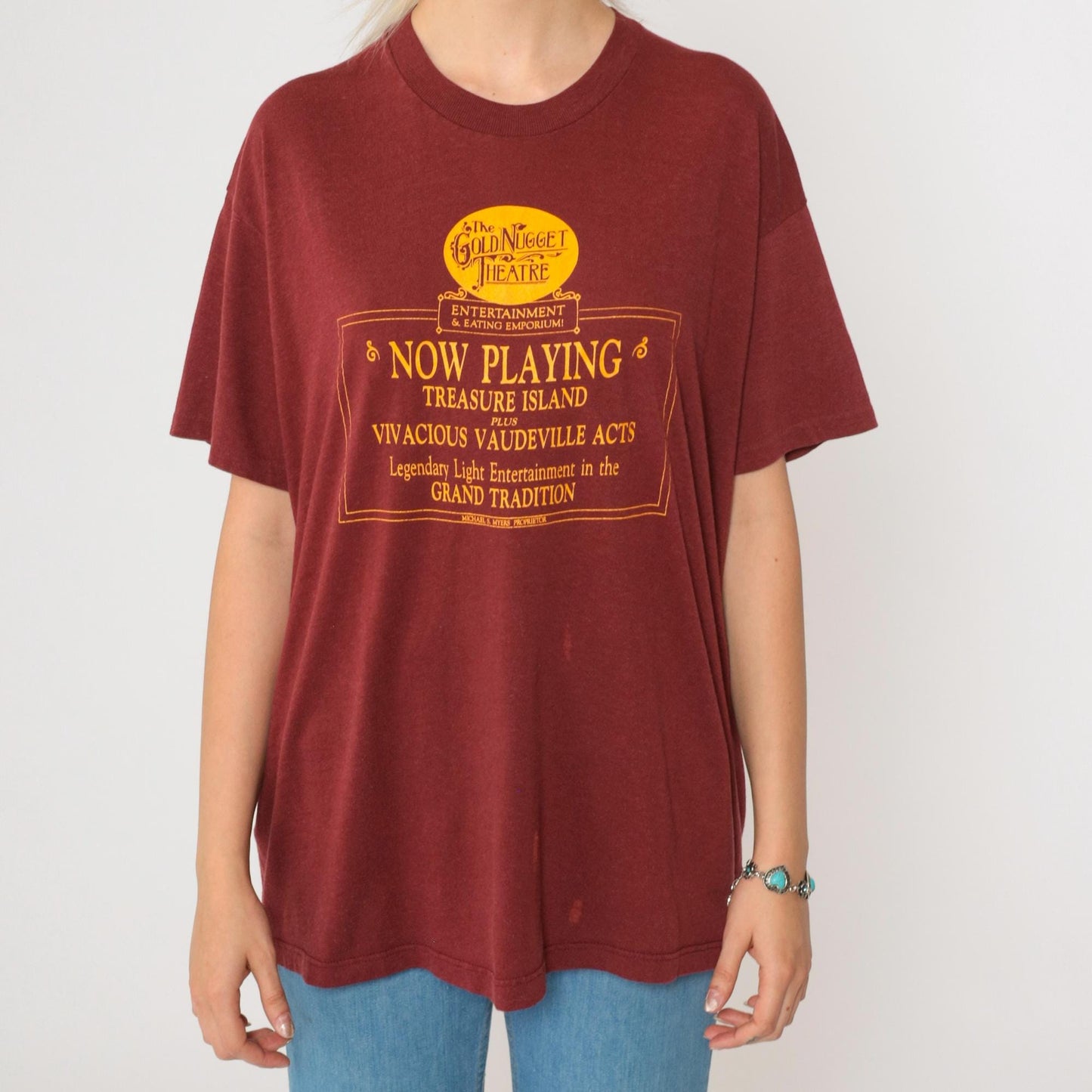 80s Gold Nugget Theatre Maroon Graphic T-Shirt Treasure Island Vaudeville Large