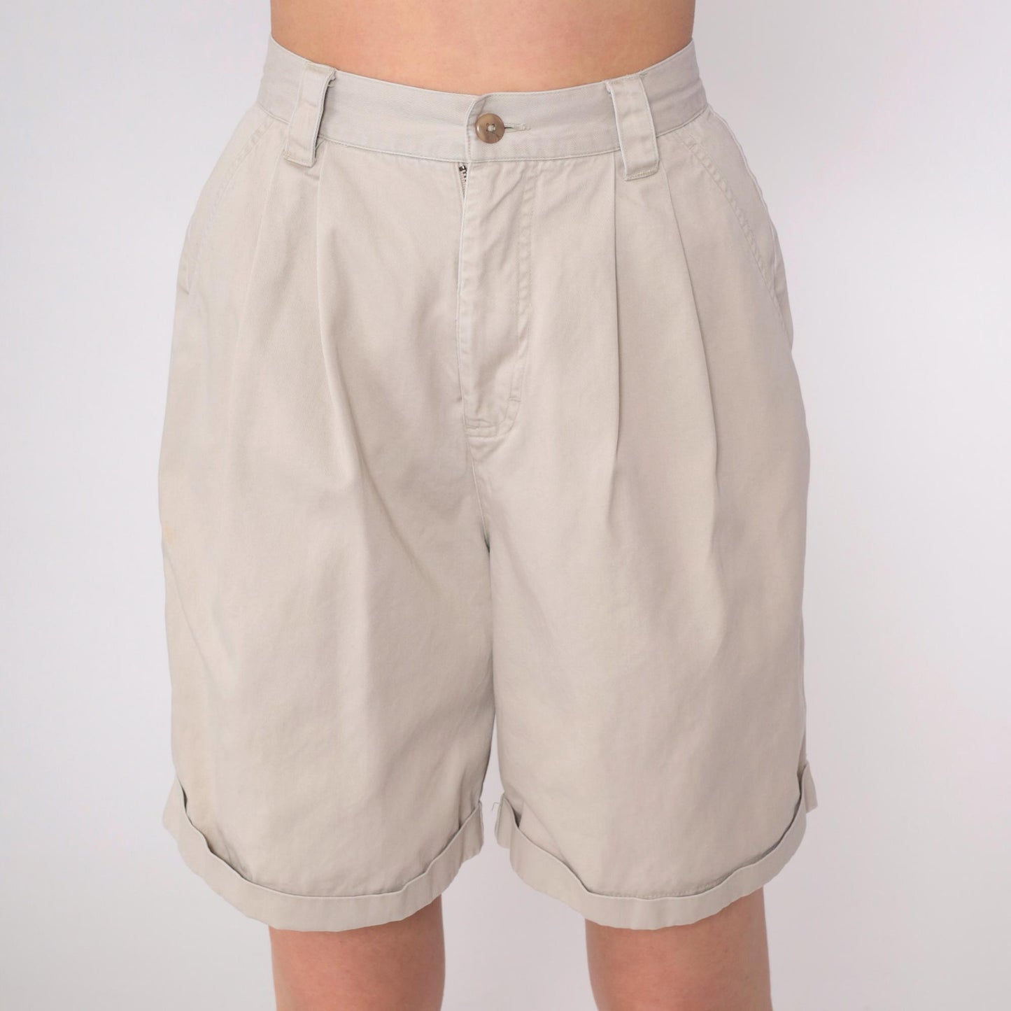Eddie Bauer 90s Khaki Pleated Cotton Shorts High Rise Small 6