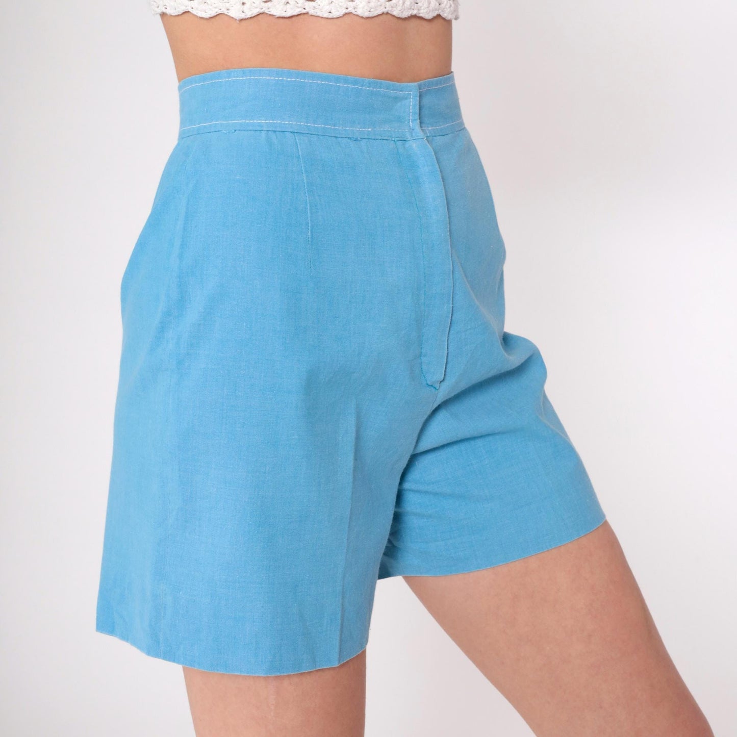 70s High-Waisted Shorts Blue Cotton Blend Hotpants Extra Small XS