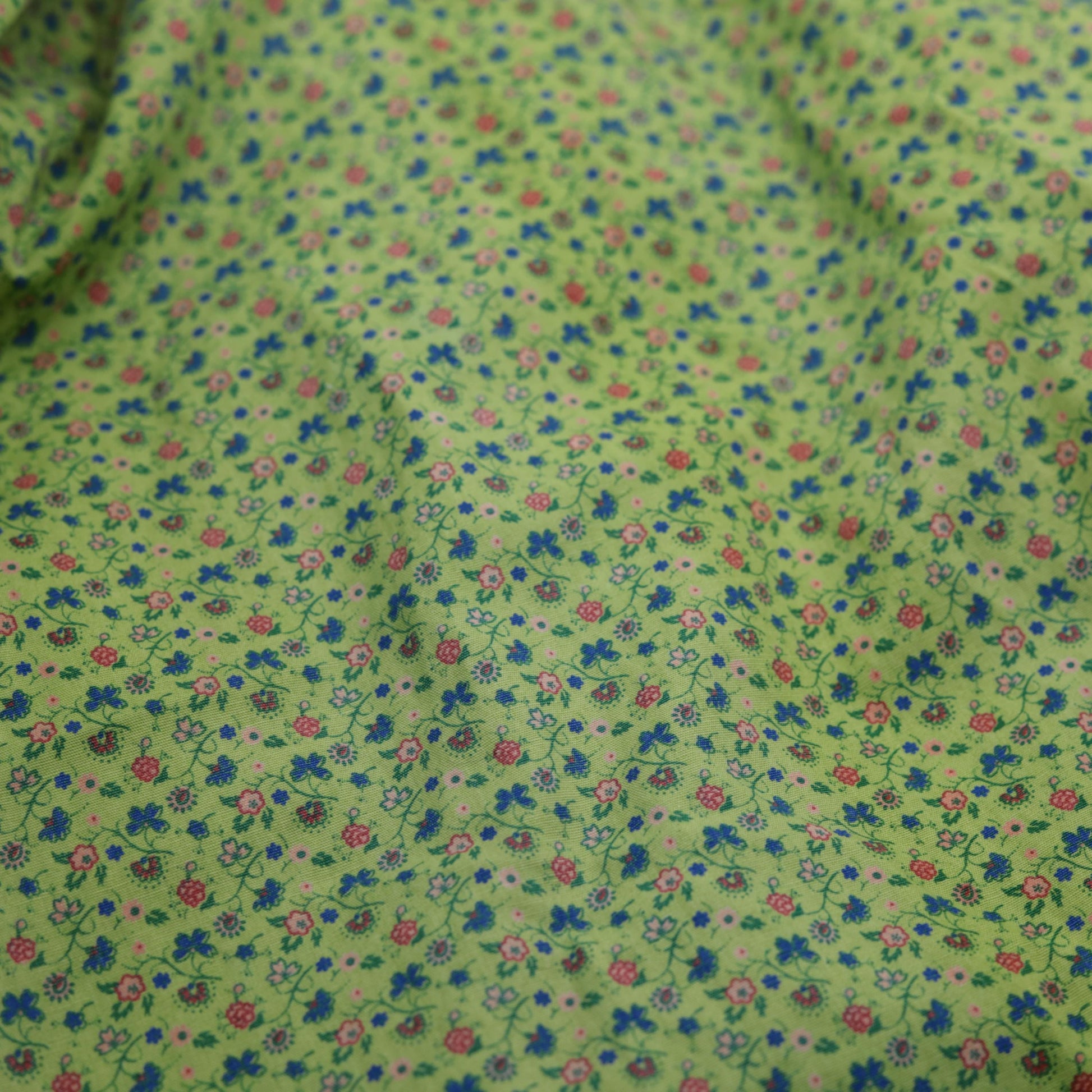 60s Mod Green Floral Calico Mini Shift Dress Empire Waist Ruffle Neckline Extra Small
