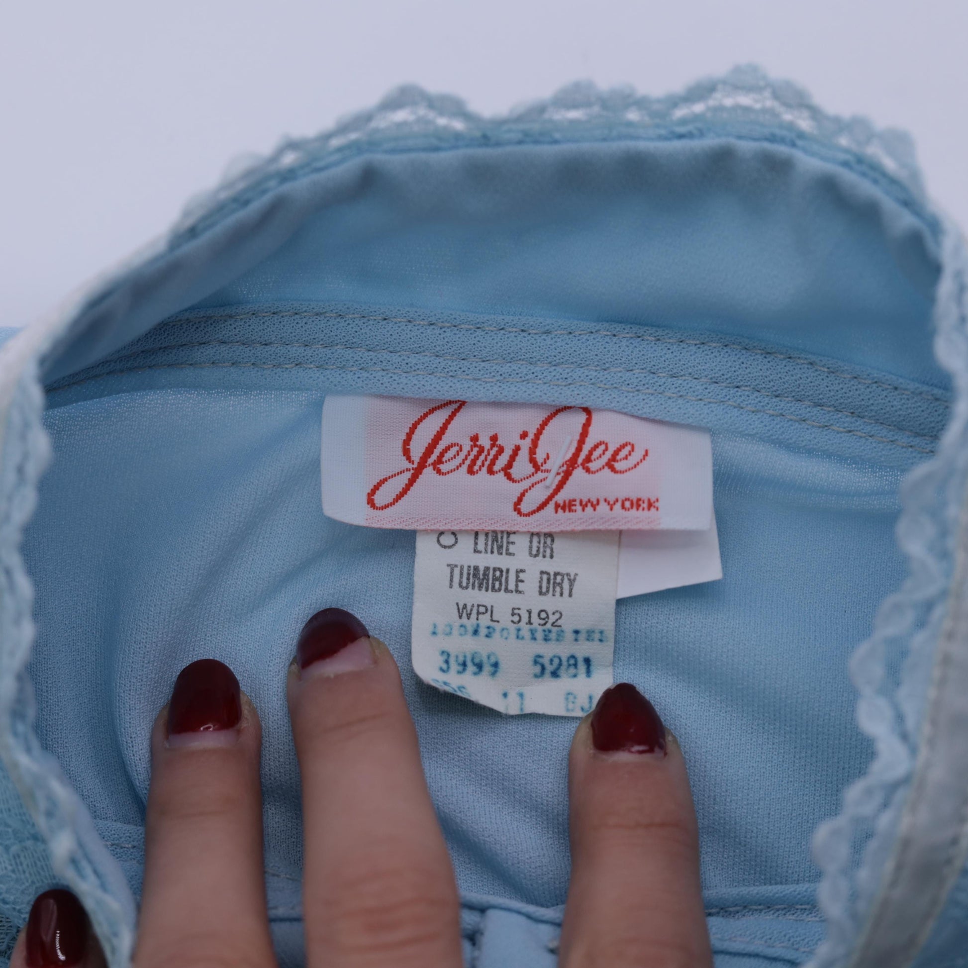 70s Baby Blue Midi Dress Pearl Button High Waist Puff Sleeve Lace Yoke Small