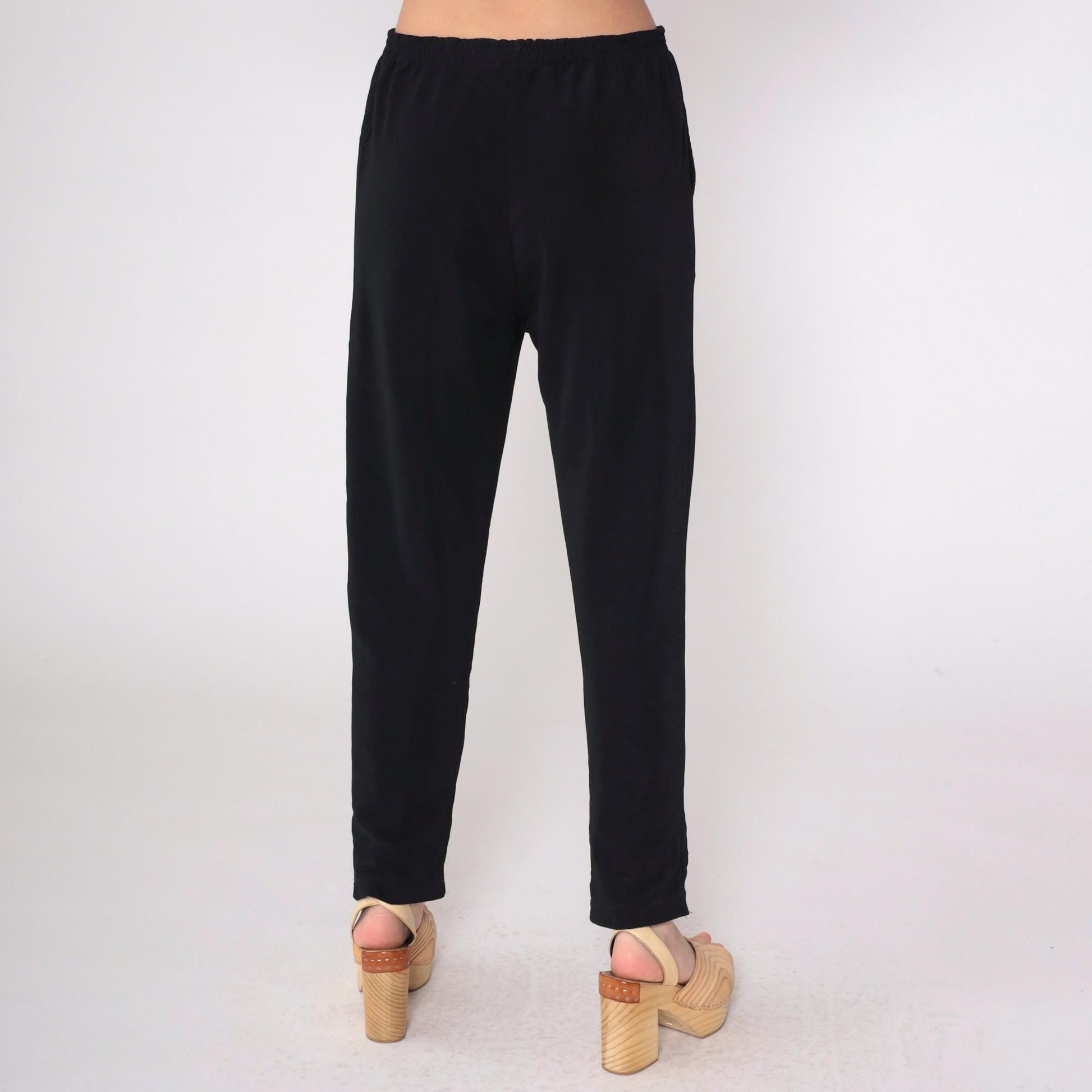 90s Black Tapered Pants Teddy Bears Bows High Waist Large L